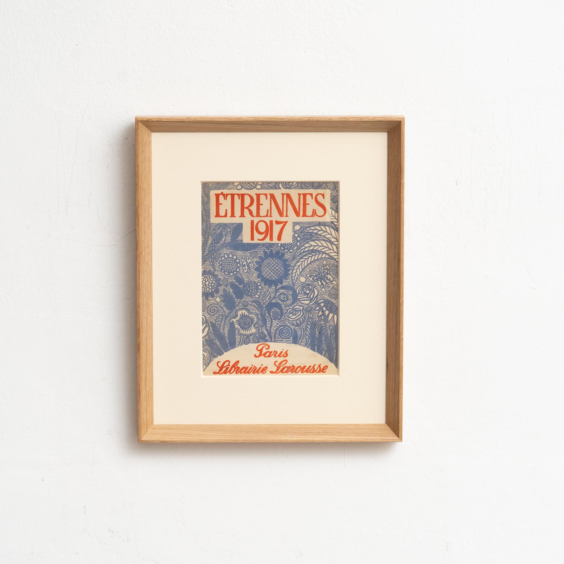 Larousse Book Cover Gerahmt von circa 1930.

Im Originalzustand, mit geringen alters- und gebrauchsbedingten Gebrauchsspuren, 
die Erhaltung einer schönen Patina.