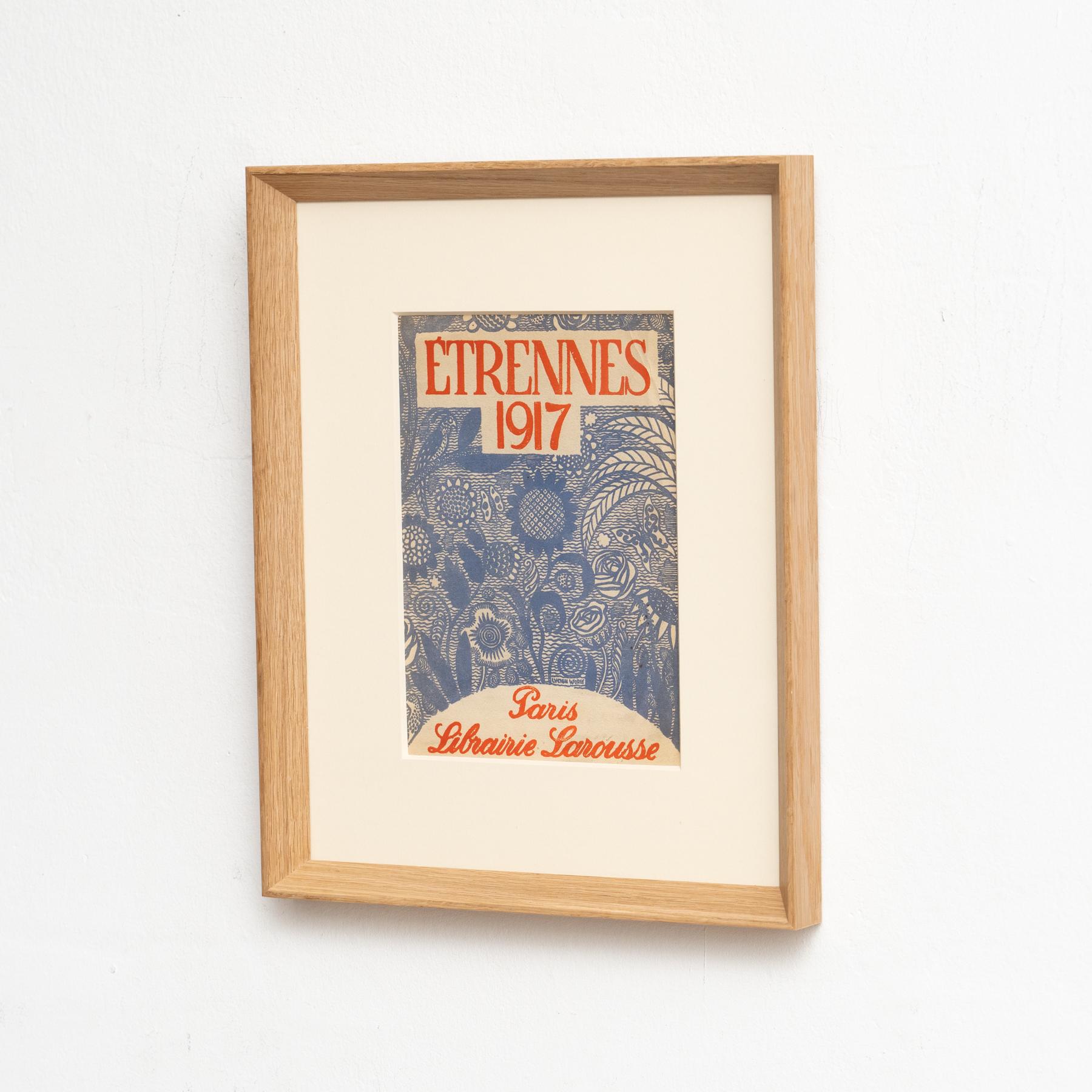 Mid-Century Modern Framed Larousse Artwork, circa 1930 For Sale