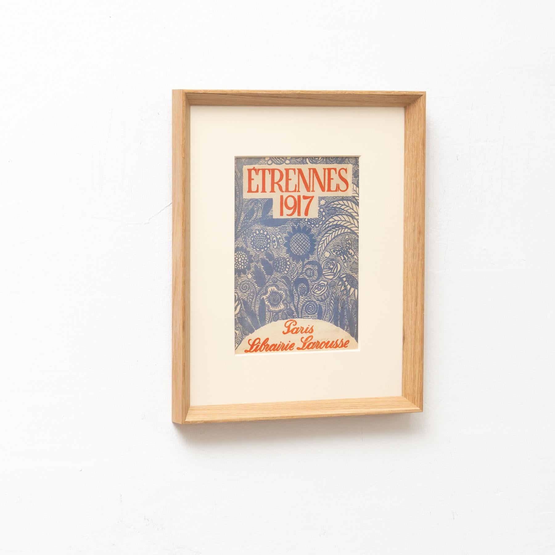 French Framed Larousse Artwork, circa 1930 For Sale