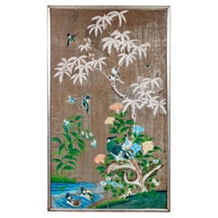 Framed Late 19th Century Hand-Painted Chinoiserie Wallpaper Panel