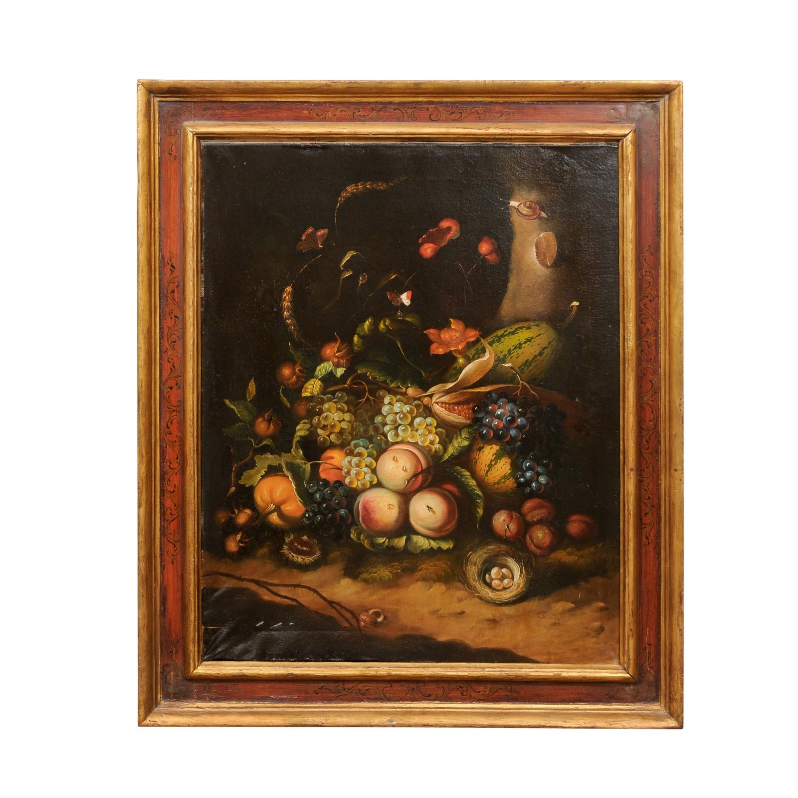 Framed Late 19th Century Oil on Canvas Still Life Painting In Good Condition For Sale In Atlanta, GA