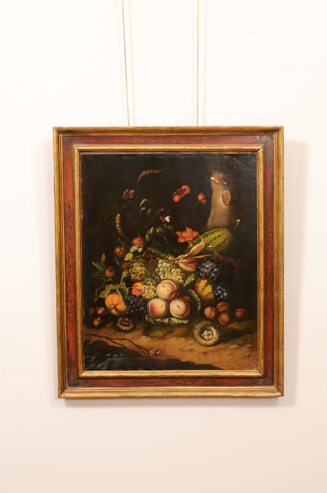 Framed Late 19th Century Oil on Canvas Still Life Painting For Sale 1
