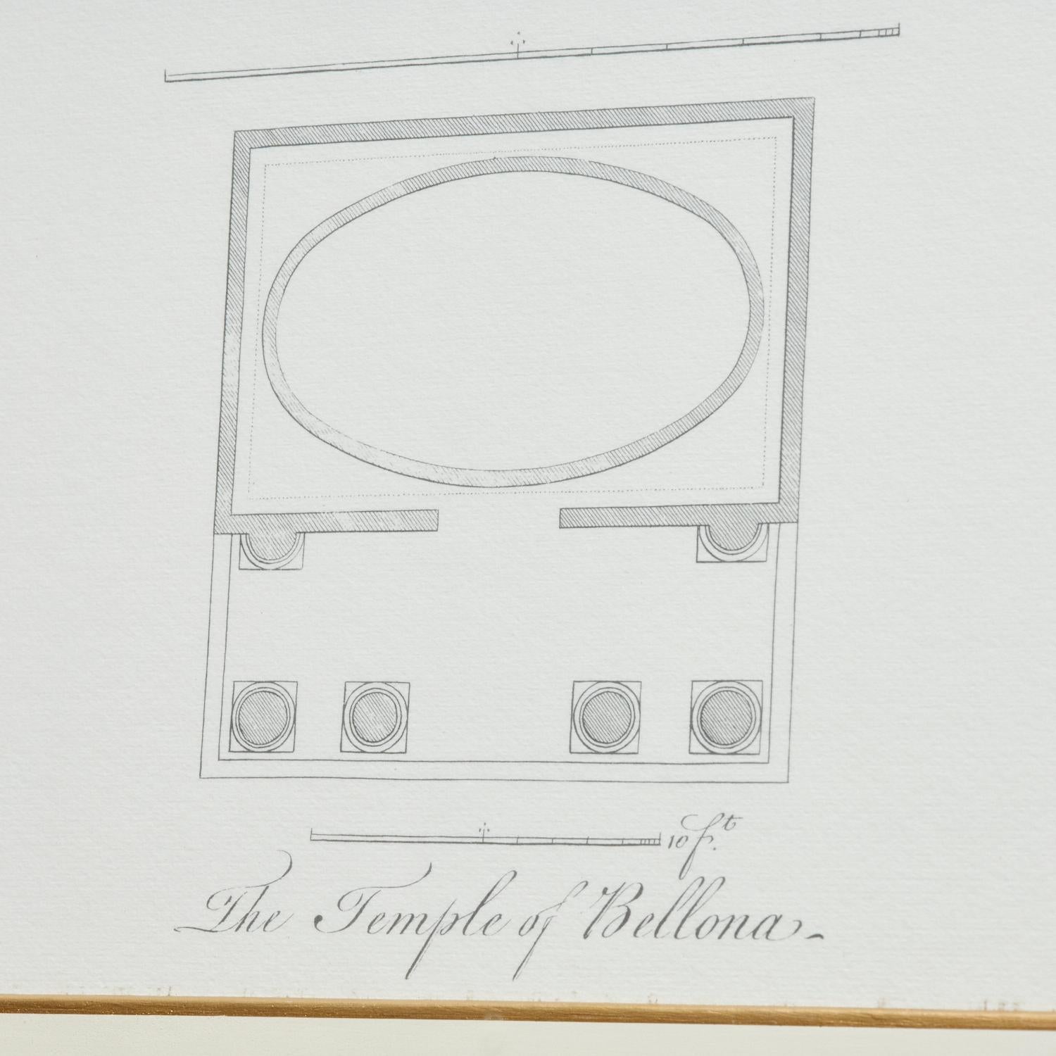 Encadré fin 20e siècle, Temples at Kew Garden, Londres, gravures teintes à la main Bon état - En vente à Morristown, NJ