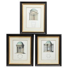 Framed Late 20th C, Temples at Kew Garden, London, Hand Tinted Engravings