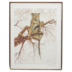 Used Framed Leopard Print Painting