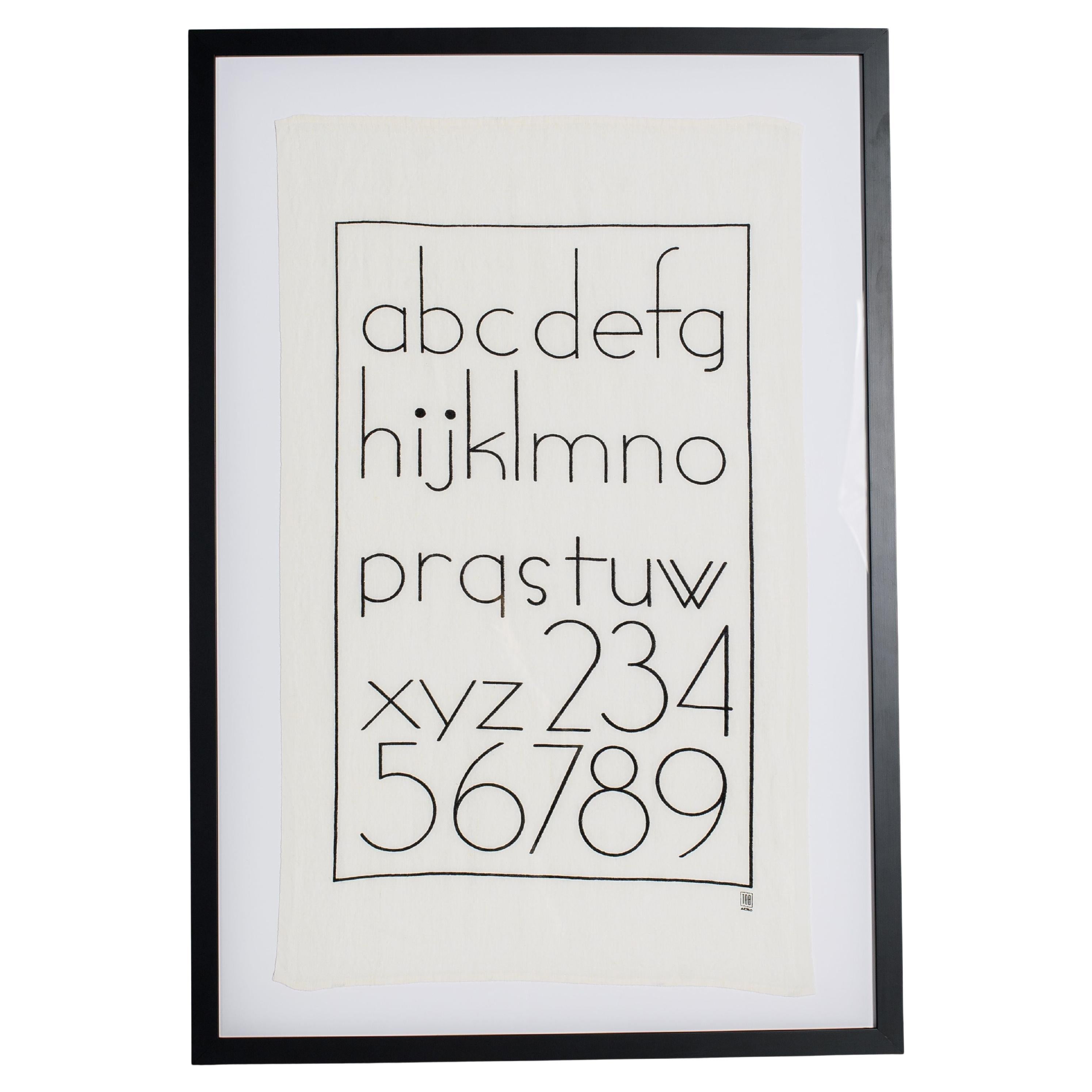 Framed Letters and Numbers Print on Linen For Sale