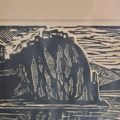 Framed Linocut Art Devin by Duracka, Czechoslovakia, circa 1960