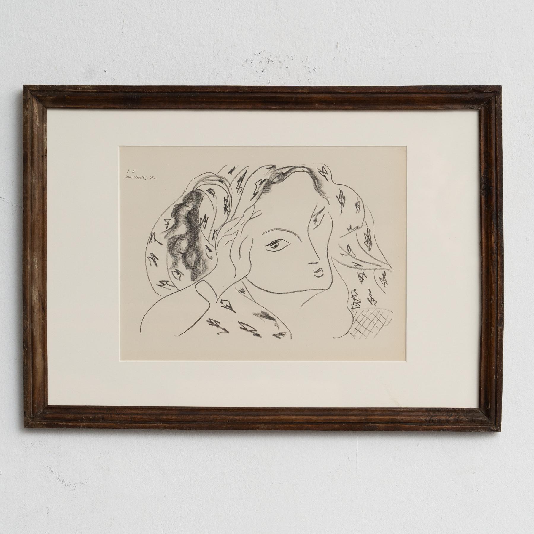 Francese Litografia incorniciata su disegno originale di Matisse in vendita
