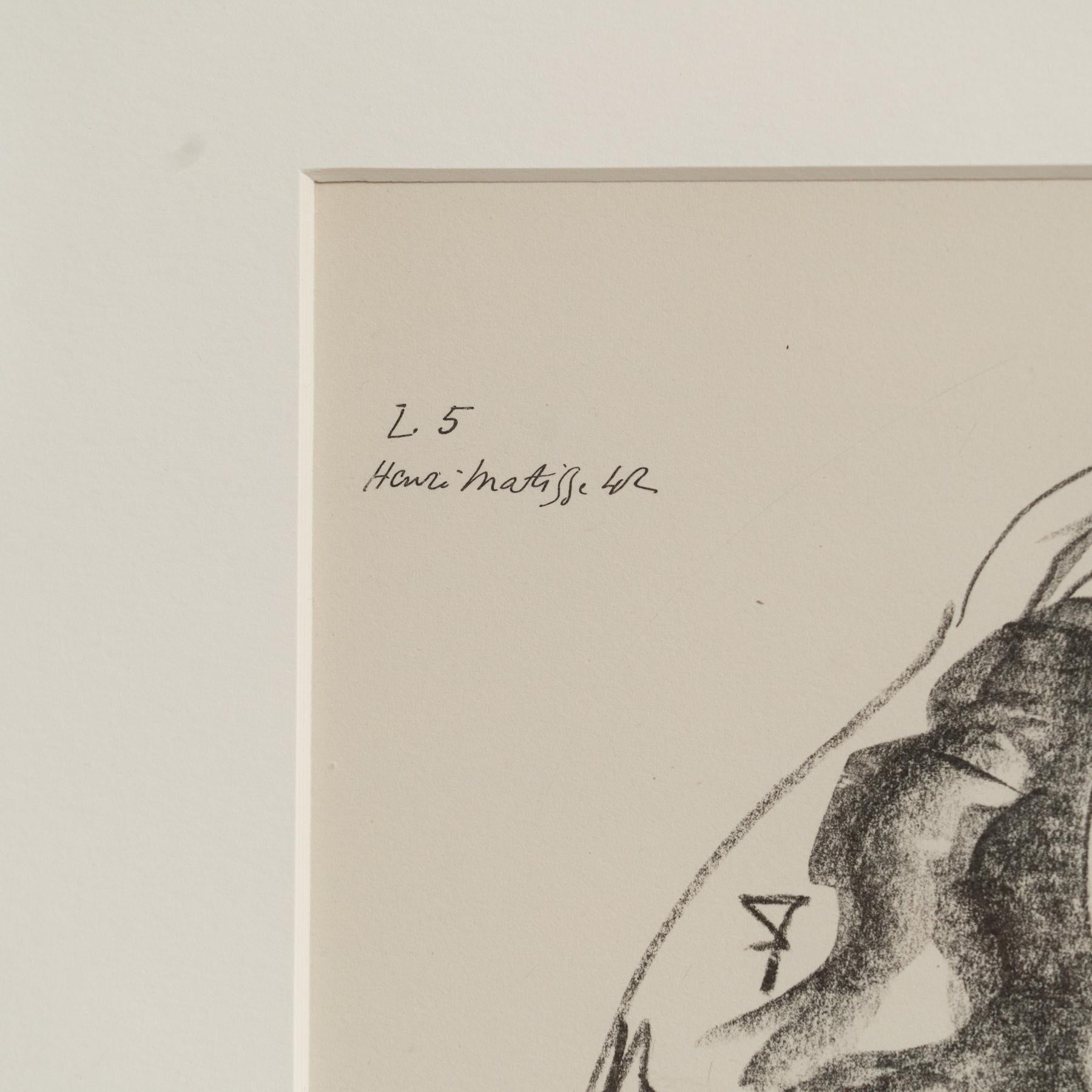 Litografia incorniciata su disegno originale di Matisse in vendita 1