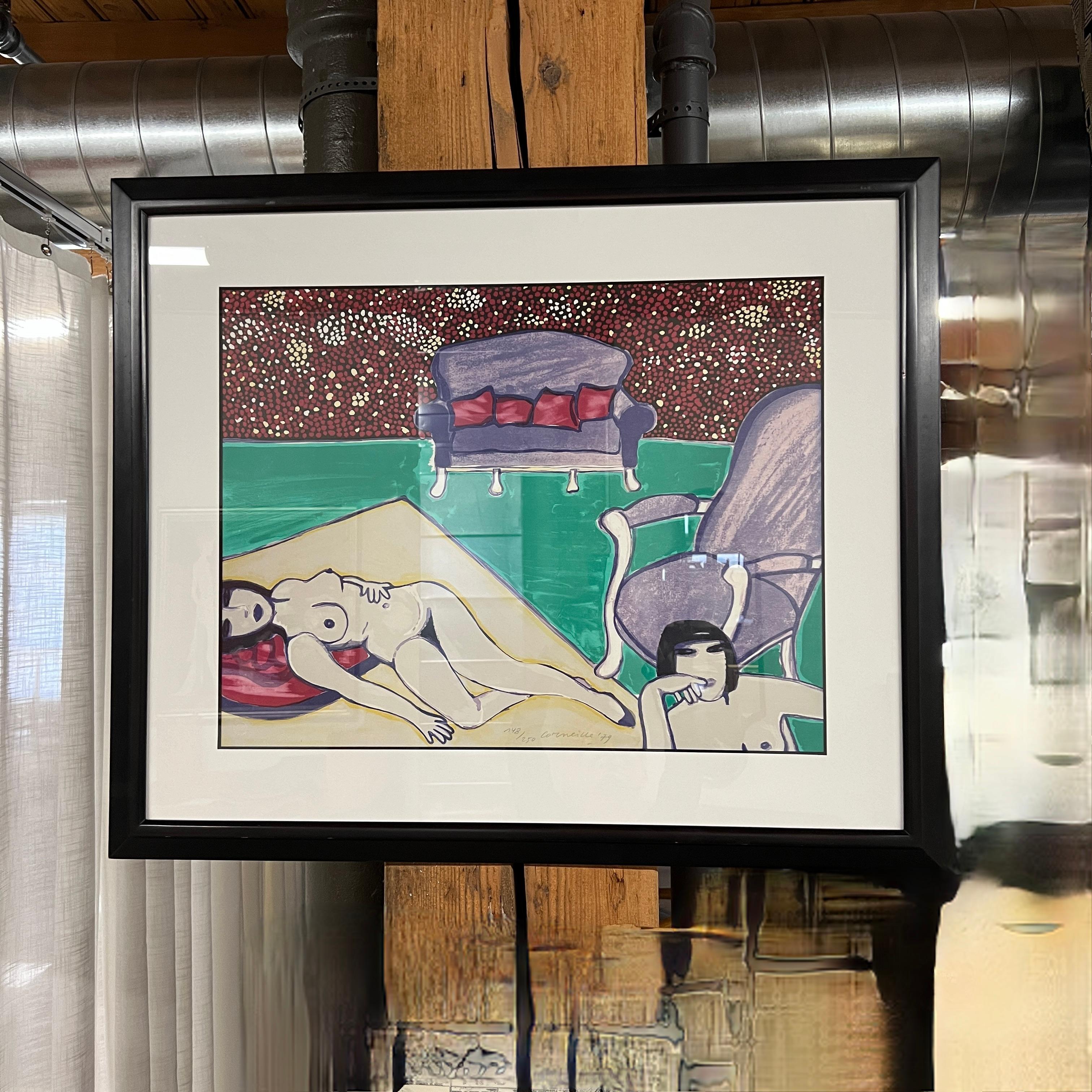 Artist: Guillaume Corneille (1923-2010) 
Title: La Chambre En Luminance 
Year: 1979 
Medium: Lithograph on wove paper Edition: 148/250
Size: 19.50 x 25.50 inches but in frame 29