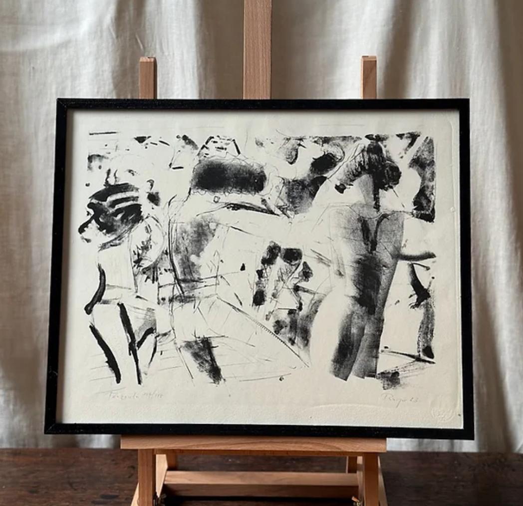 Paper Framed Lithograph, Dance Company Leipzig, By Dietrich Burger (b 1935) , German For Sale