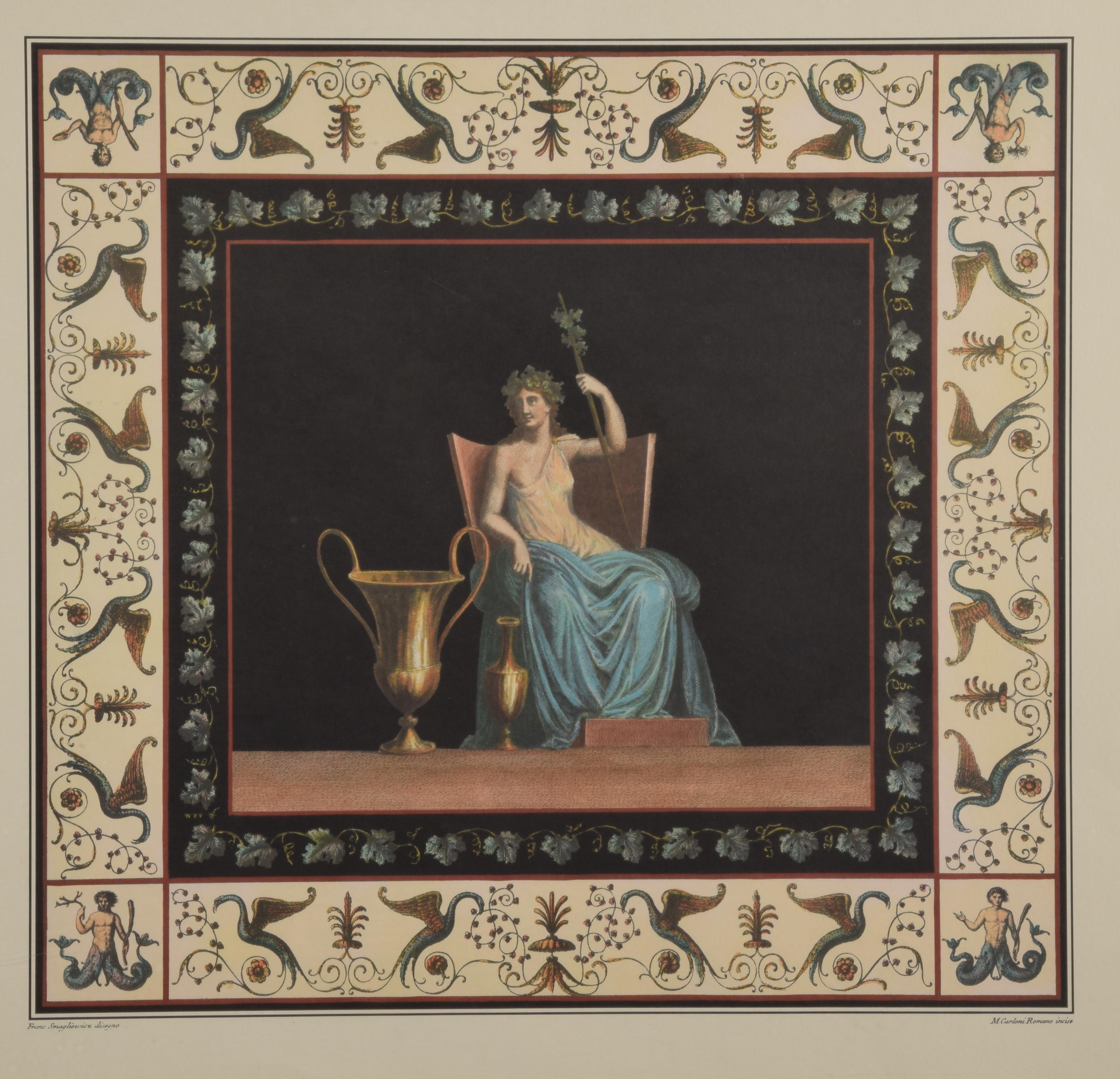 European Framed lithograph, fresco from Nero's Domus Aurea (Rome)... For Sale