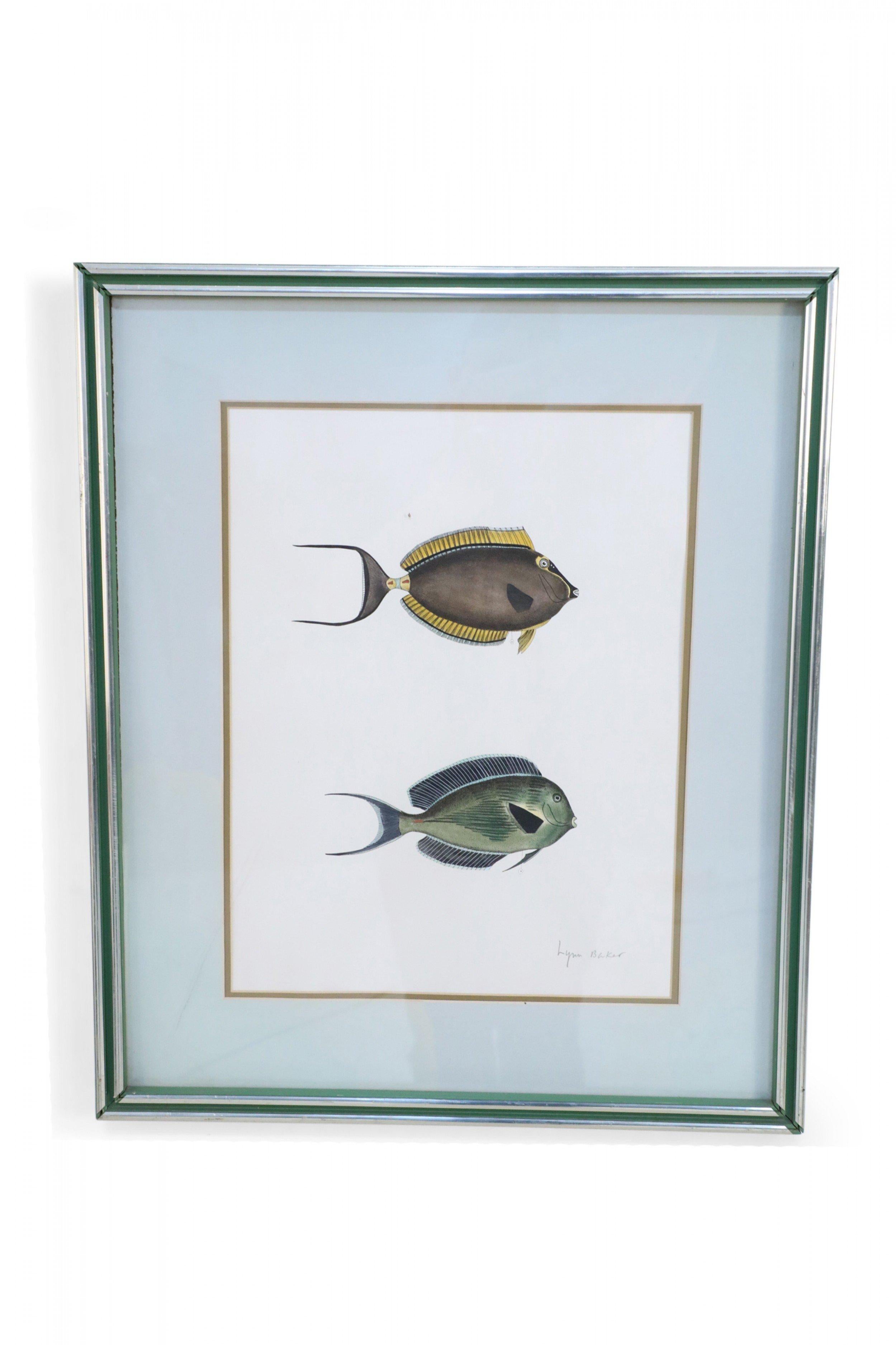 20th Century Framed Lithograph of Two Brown and Gray Tropical Fish For Sale