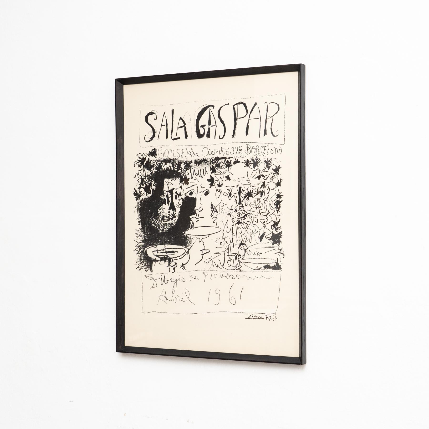 Mid-Century moderno Poster litografico incorniciato della mostra Disegni di Picasso, circa 1961 in vendita