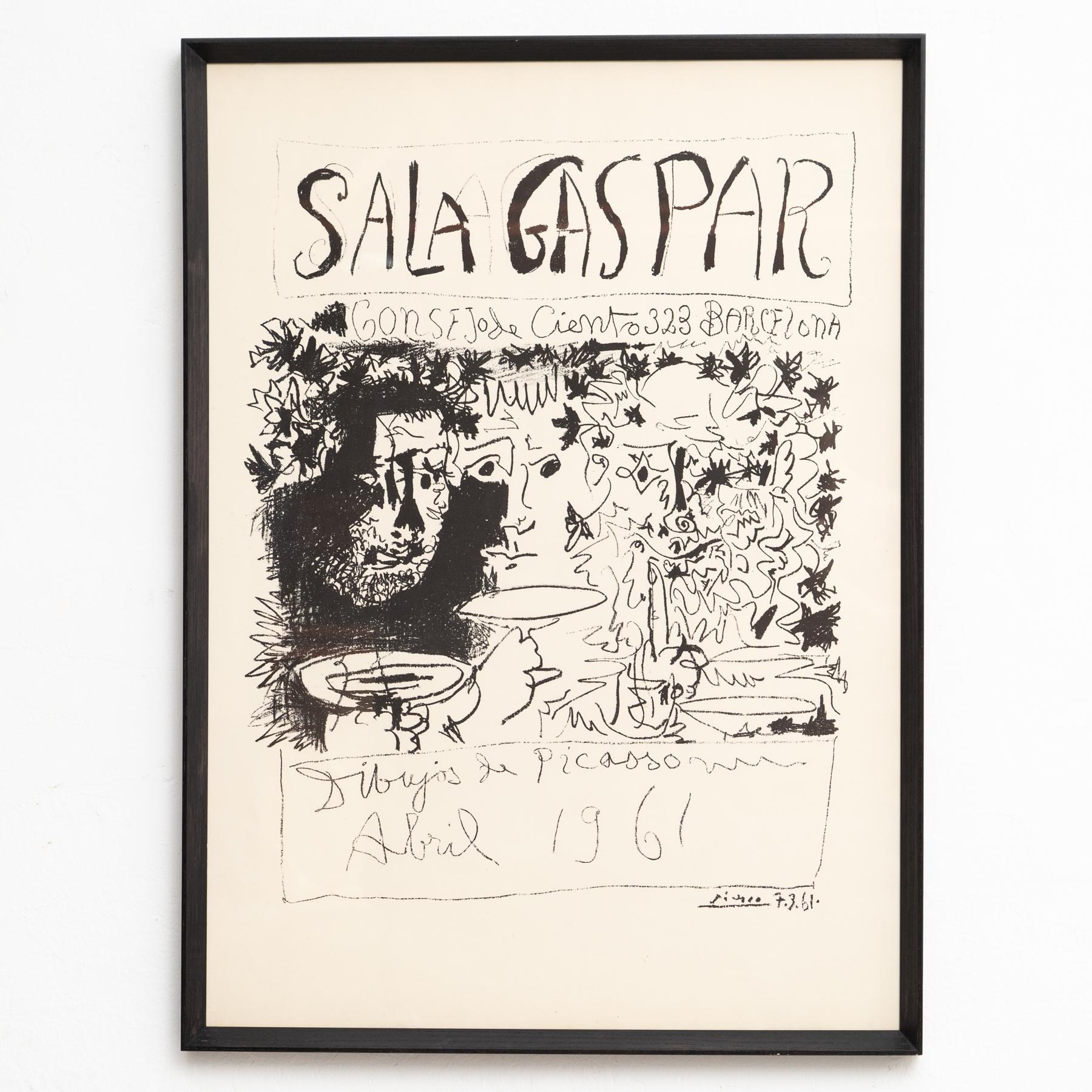 Spagnolo Poster litografico incorniciato della mostra Disegni di Picasso, circa 1961 in vendita