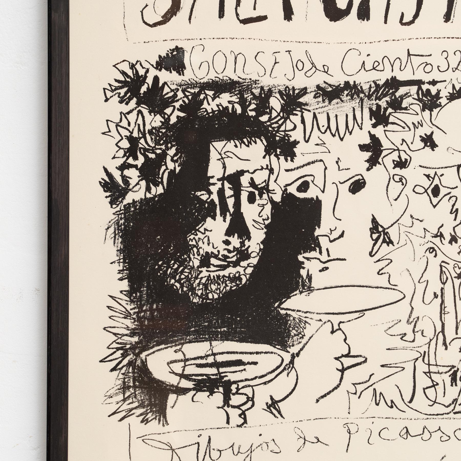 Poster litografico incorniciato della mostra Disegni di Picasso, circa 1961 In condizioni buone in vendita a Barcelona, Barcelona