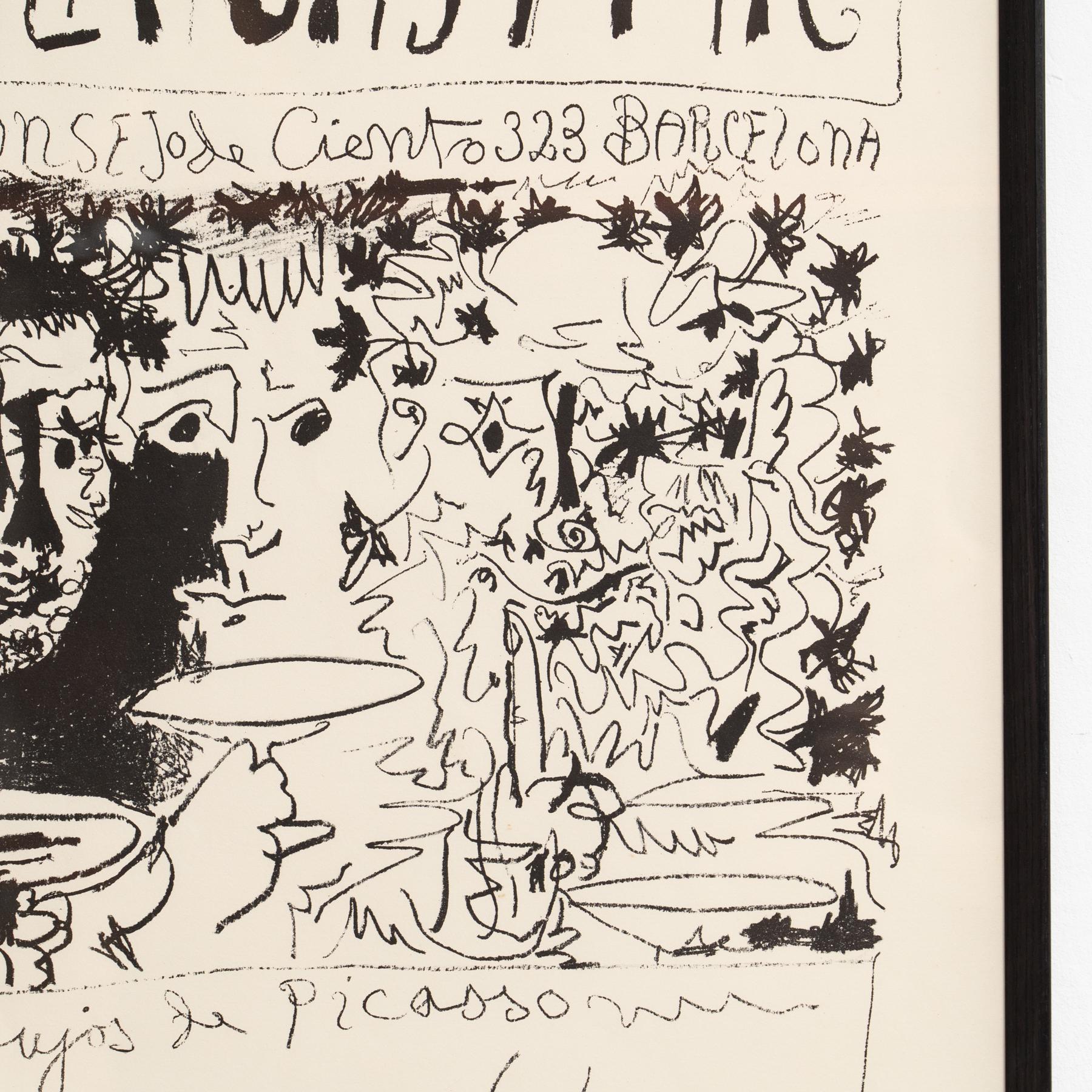 Metà XX secolo Poster litografico incorniciato della mostra Disegni di Picasso, circa 1961 in vendita