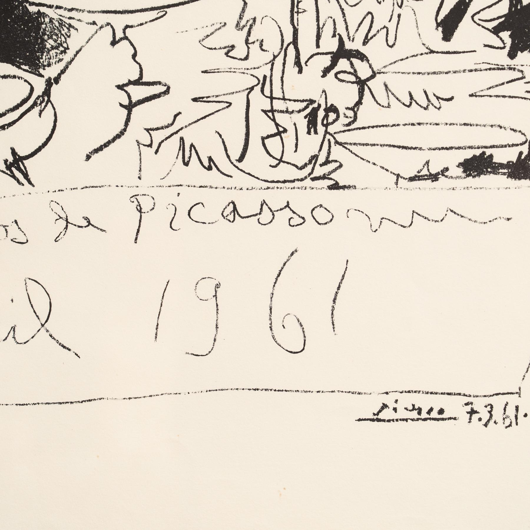 Carta Poster litografico incorniciato della mostra Disegni di Picasso, circa 1961 in vendita