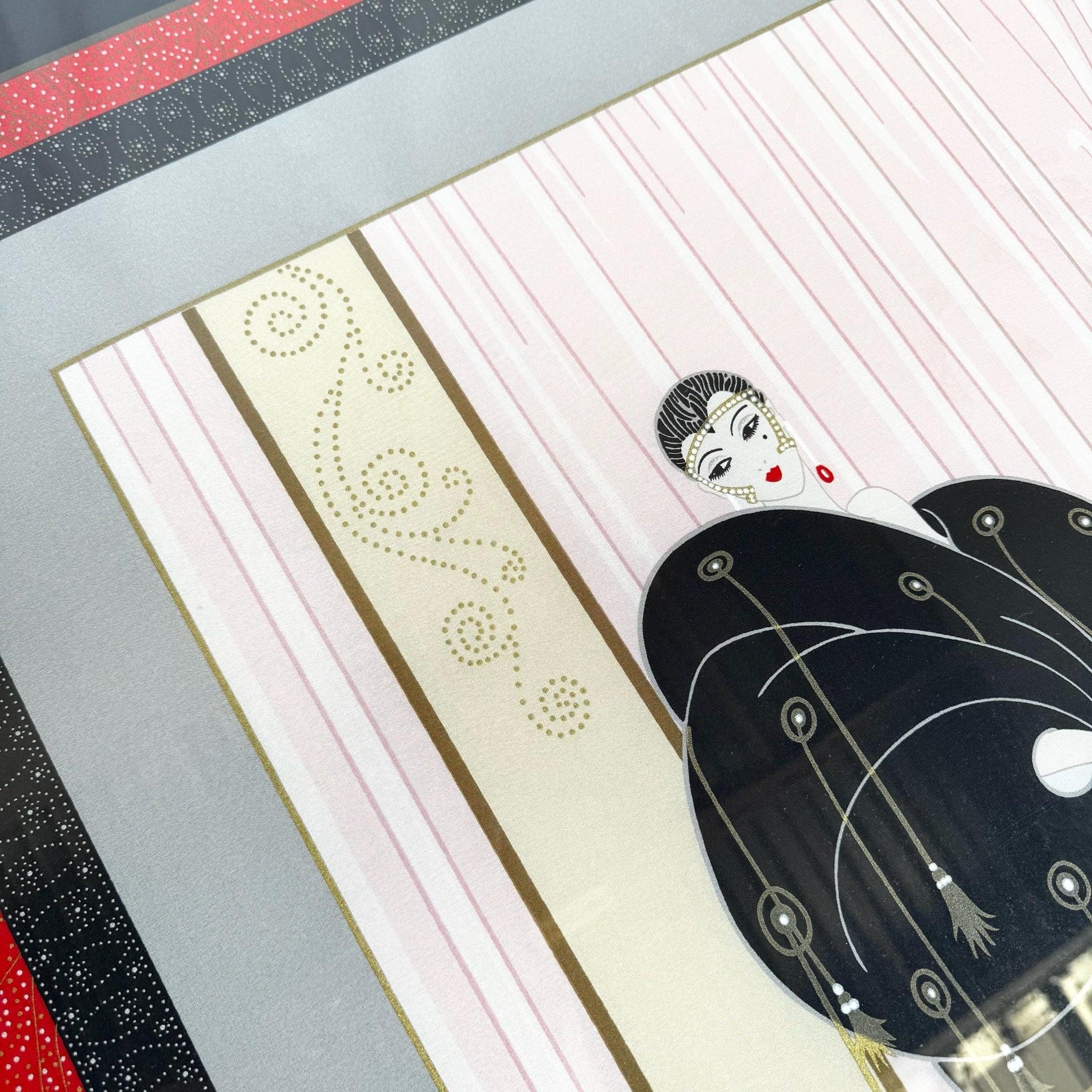 Framed “Loge De Théâtre” on Silk Scarf by Erté (1987) In Good Condition For Sale In Delray Beach, FL