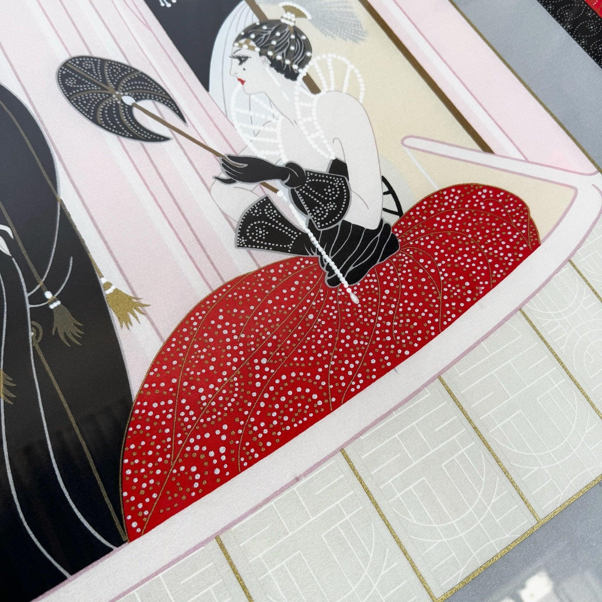 Late 20th Century Framed “Loge De Théâtre” on Silk Scarf by Erté (1987) For Sale