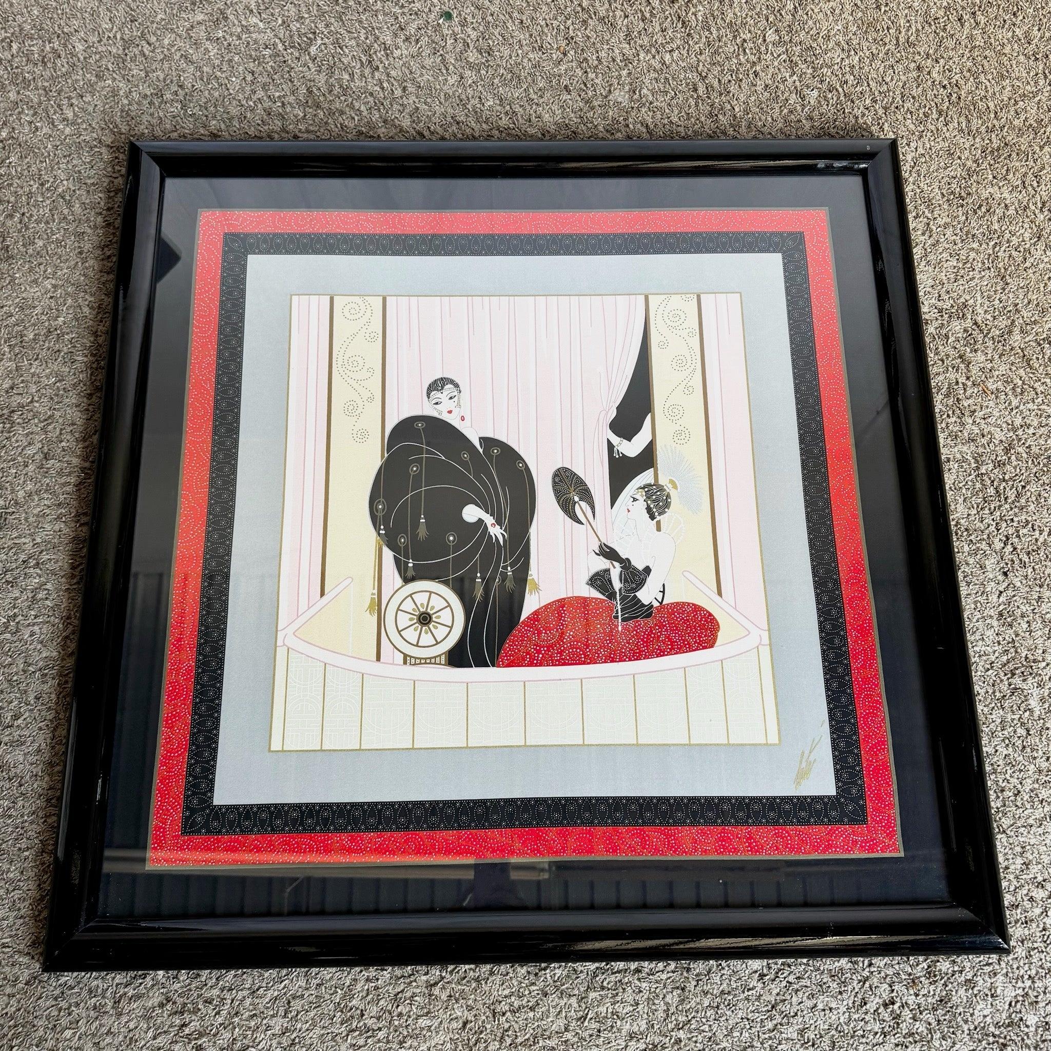 Framed “Loge De Théâtre” on Silk Scarf by Erté (1987) For Sale 1