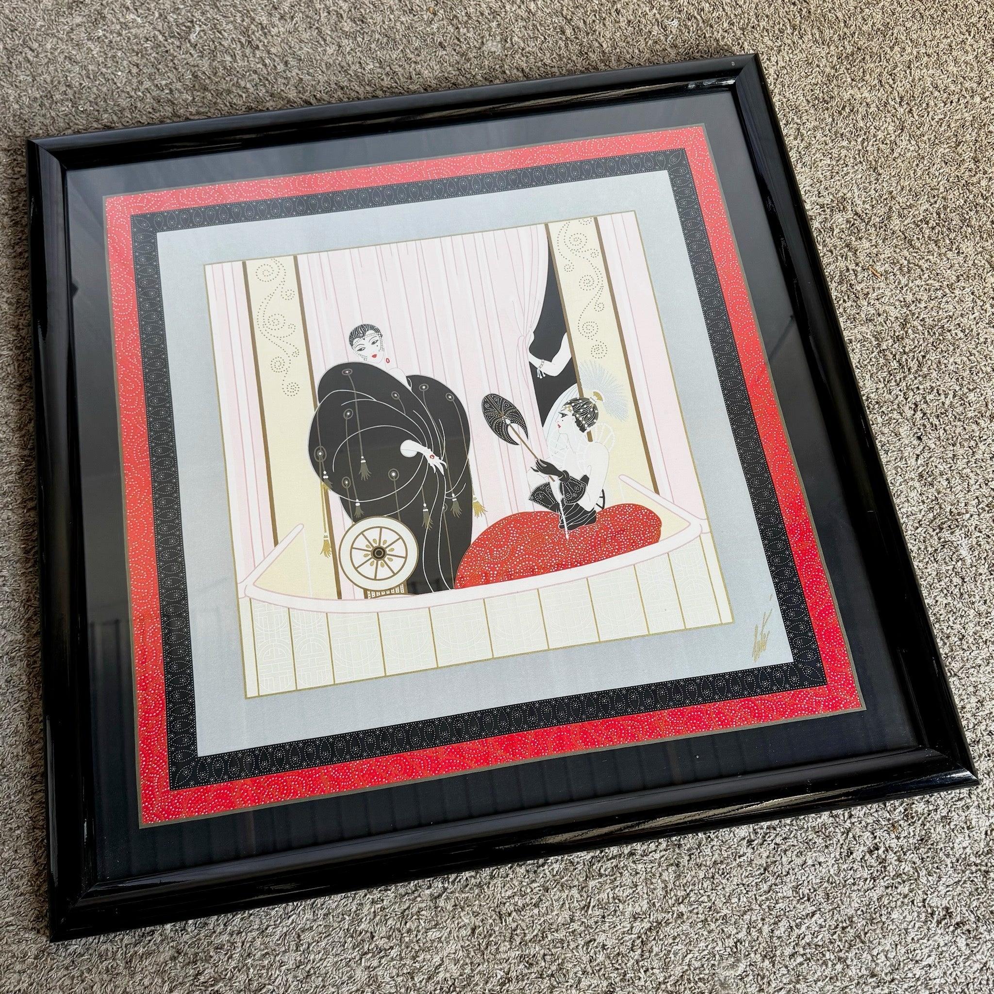 Framed “Loge De Théâtre” on Silk Scarf by Erté (1987) For Sale 3