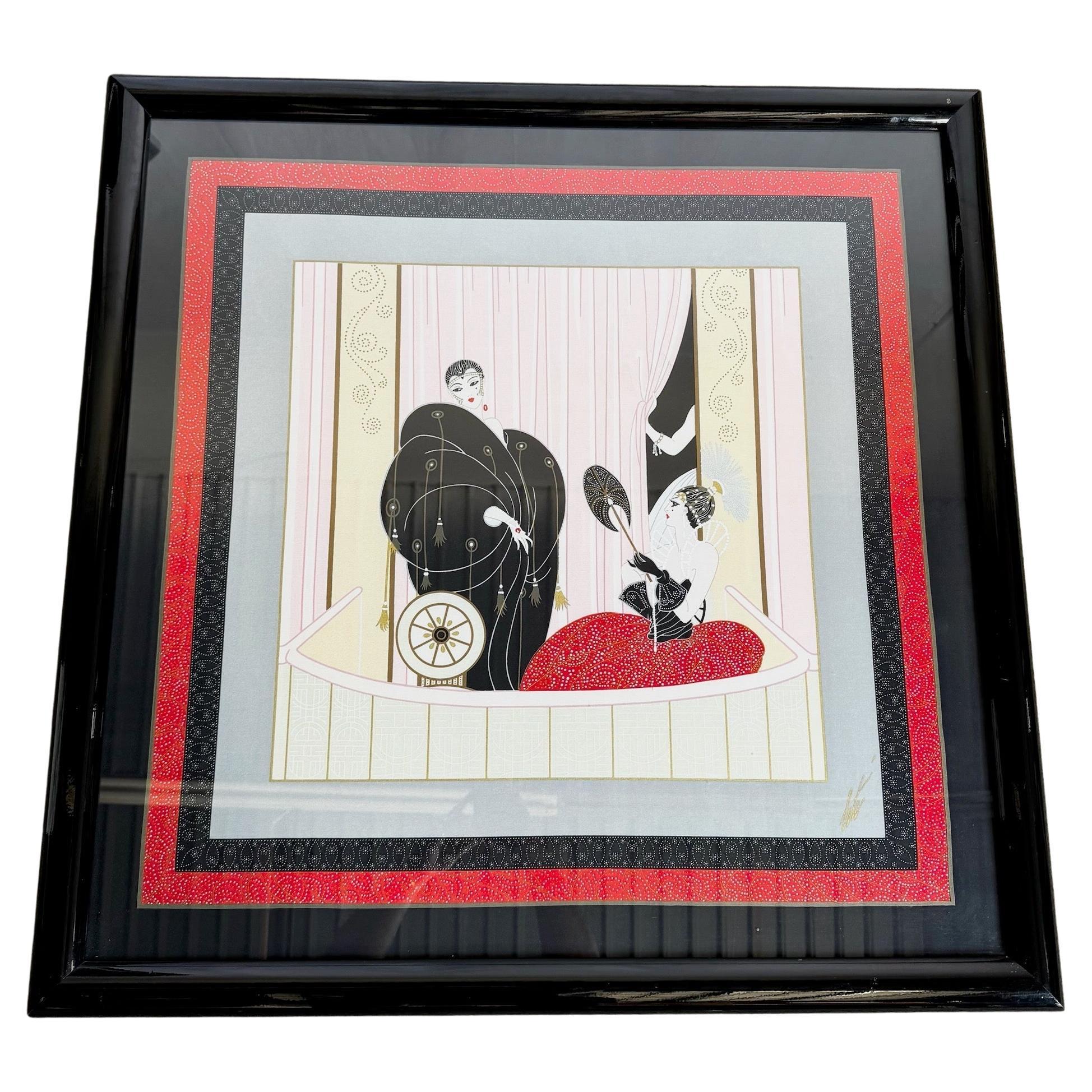 Framed “Loge De Théâtre” on Silk Scarf by Erté (1987)