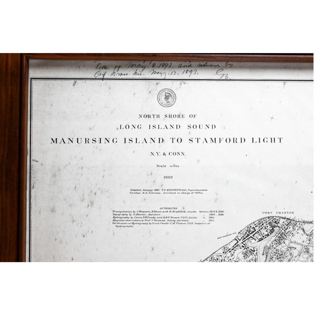 Carte du Sound de Long Island encadrée, vers 1899 Bon état à Locust Valley, NY