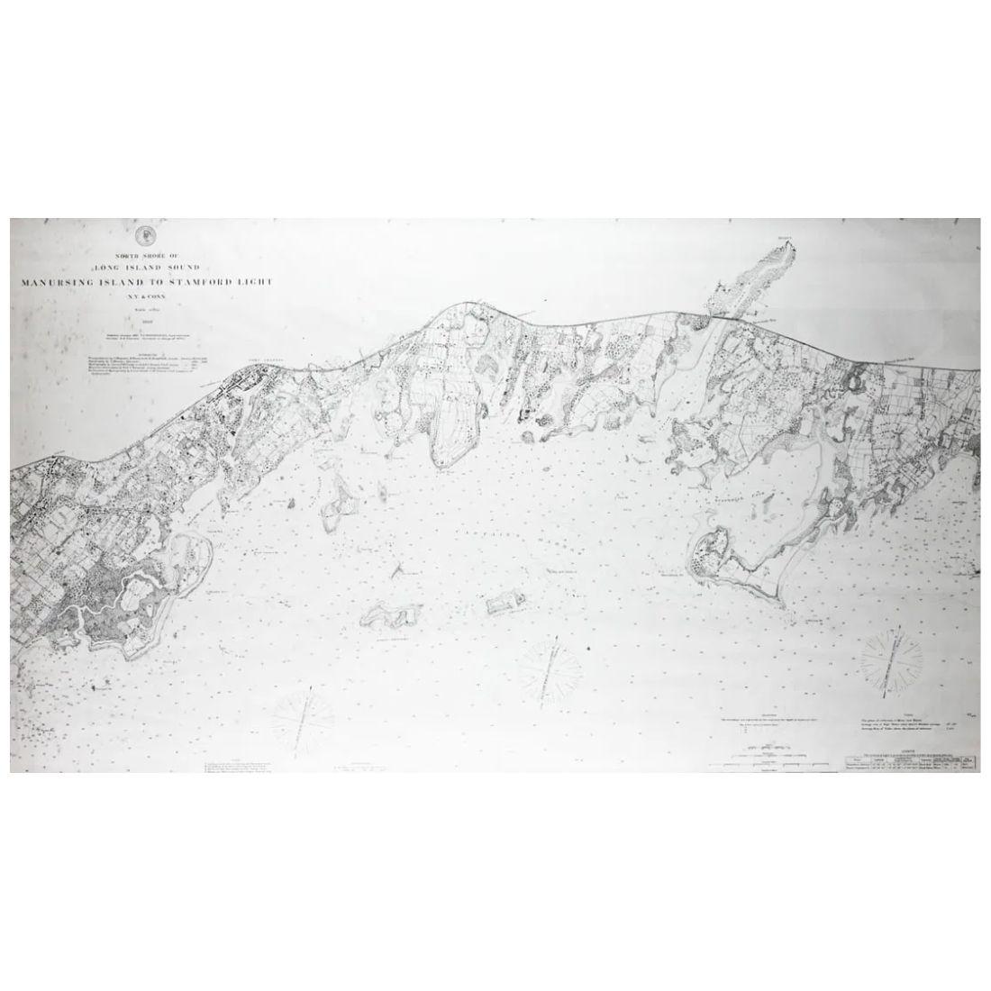 XIXe siècle Carte du Sound de Long Island encadrée, vers 1899
