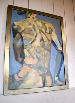Framed Male Figure Study Oil Painting, " Blue David"
