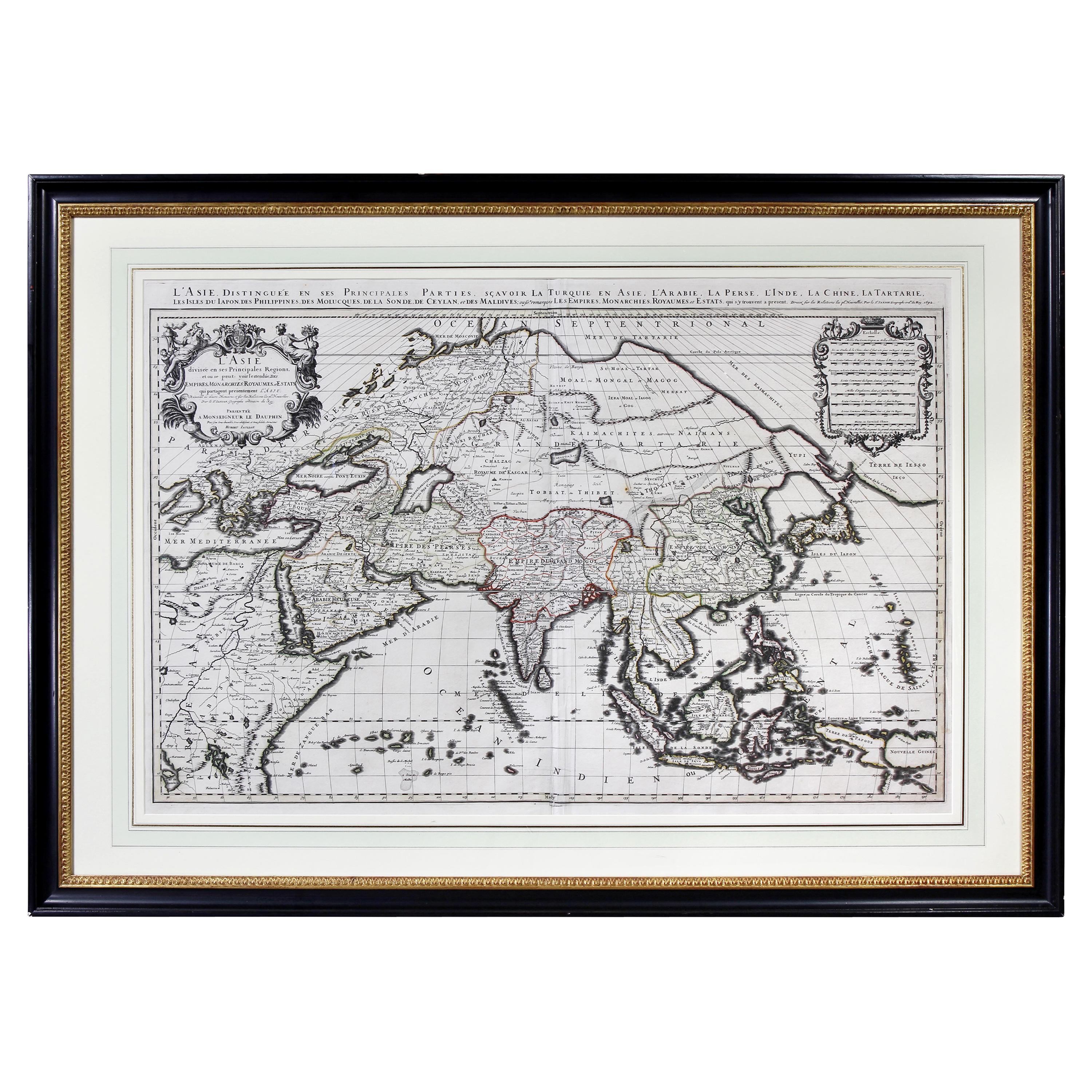 Framed Map of Asia by Hubert Jaillot