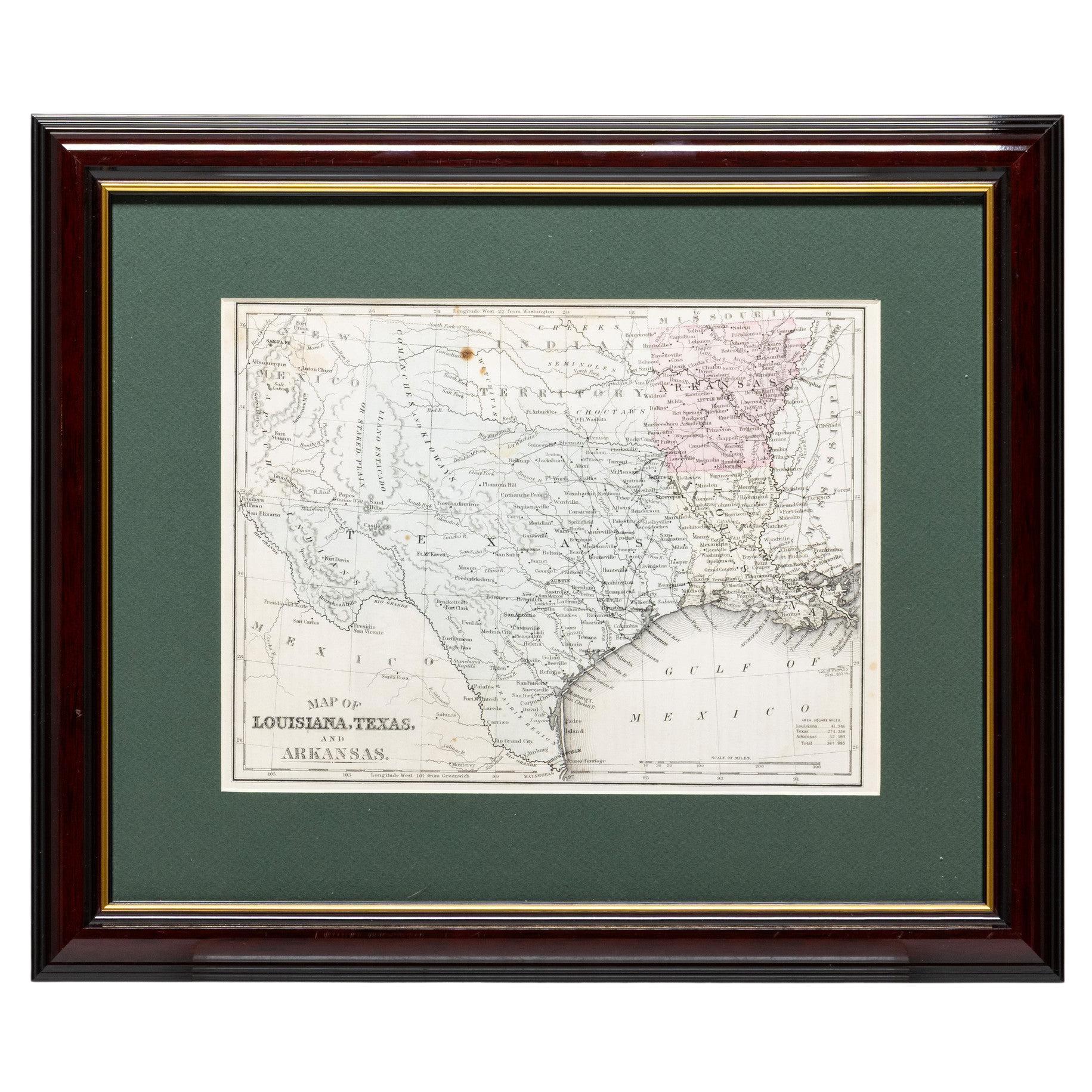 Carte encadrée du Texas Circa 1880