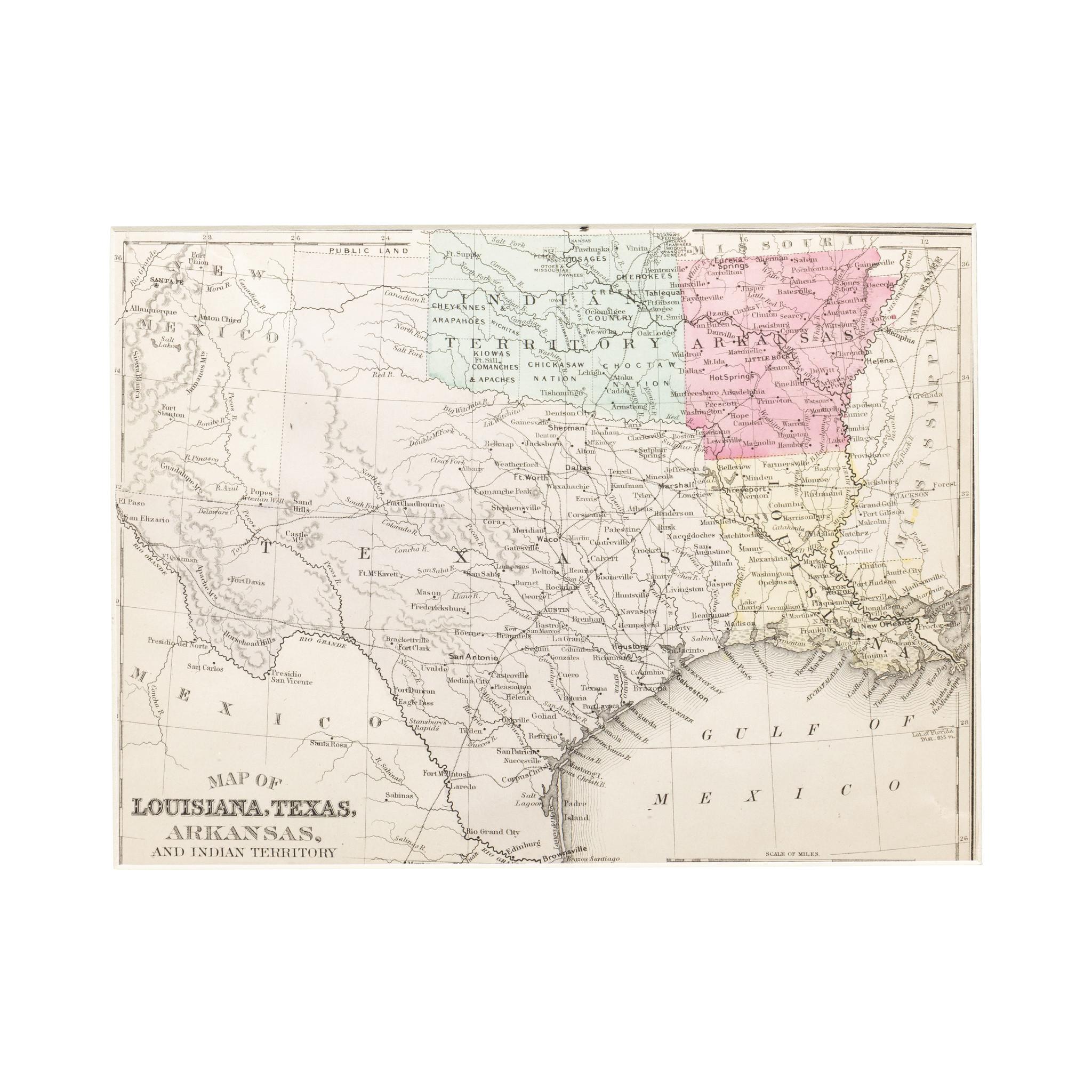 19th Century Framed Map of Texas Circa 1886 For Sale