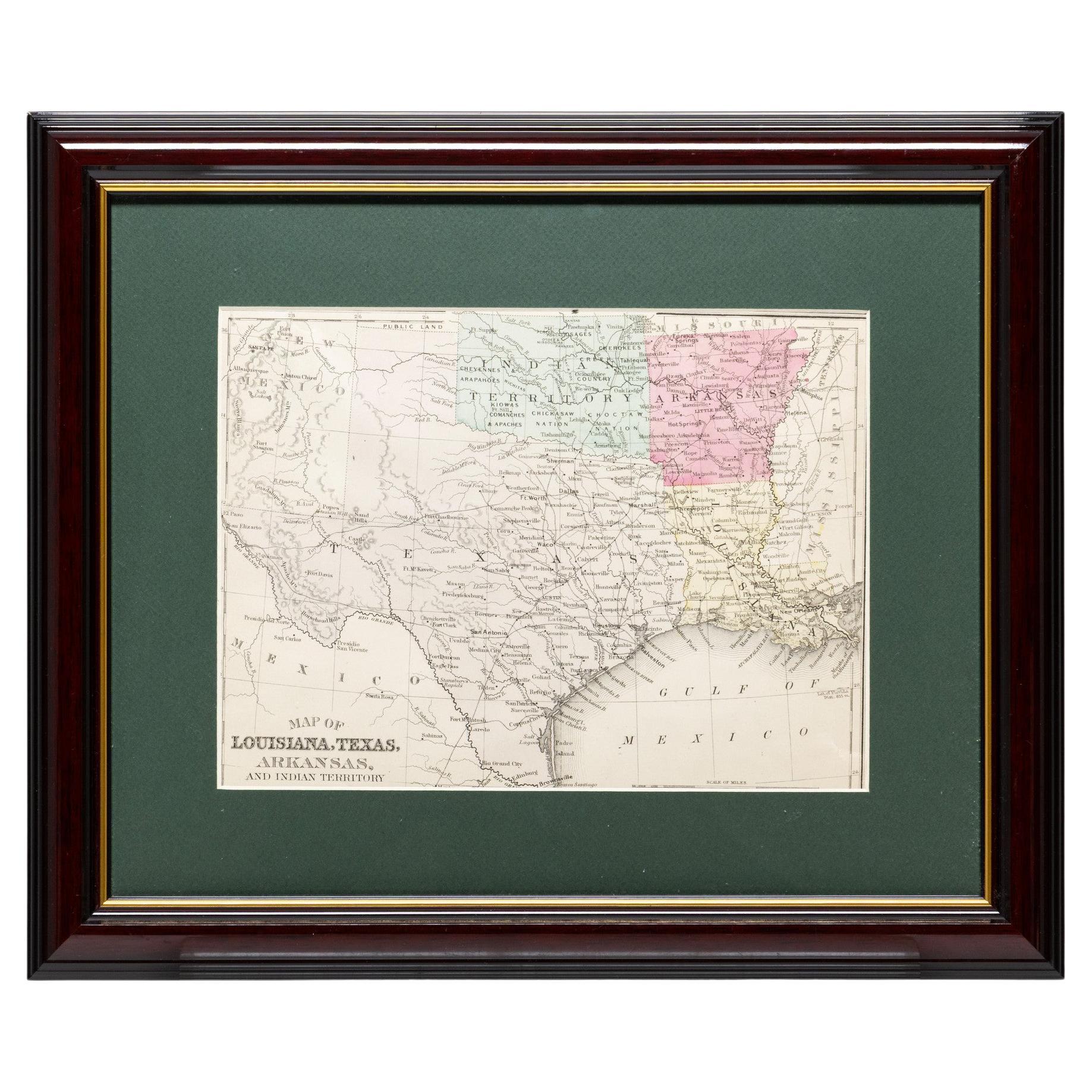 Carte encadrée du Texas Circa 1886