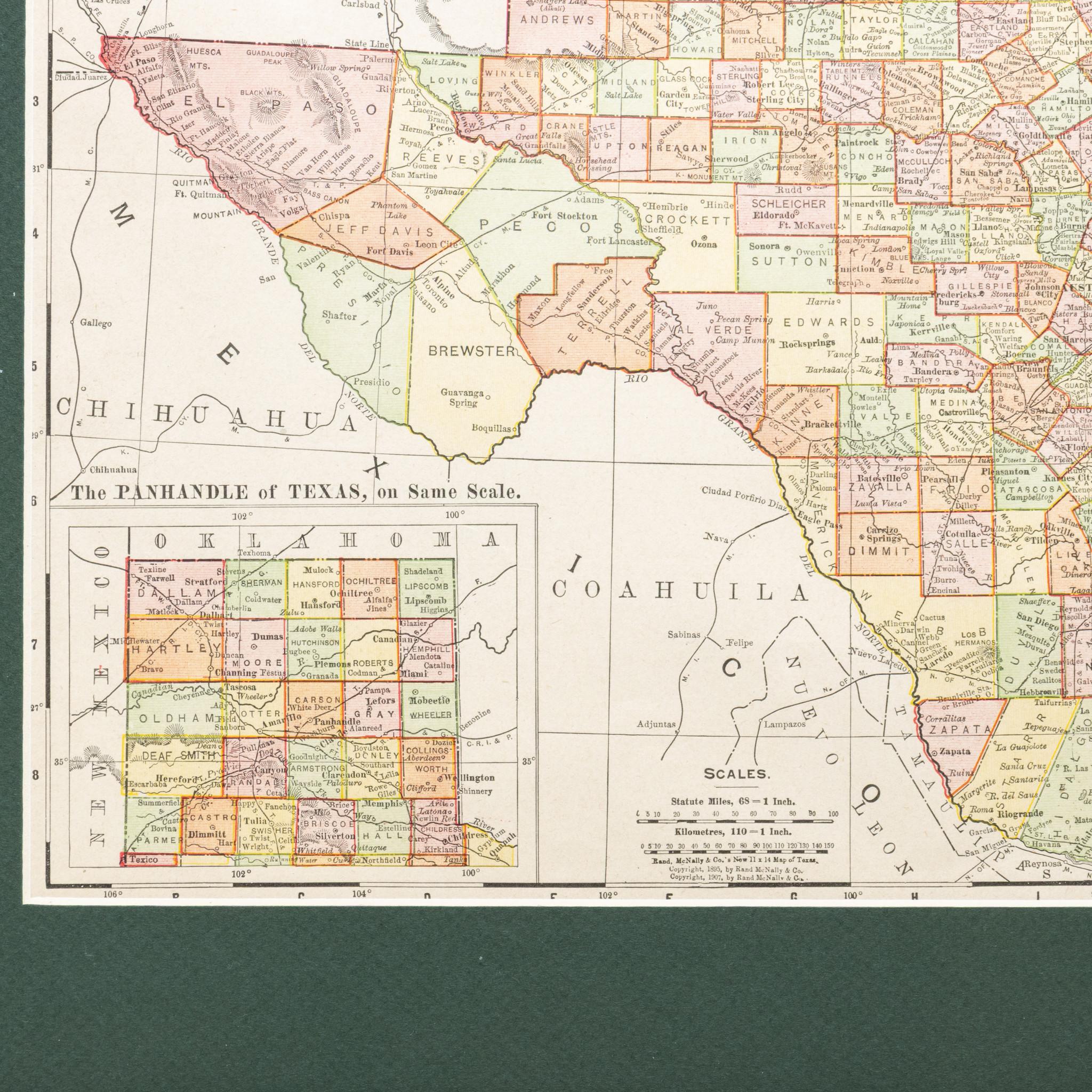 American Framed Map of Texas Circa 1908 For Sale