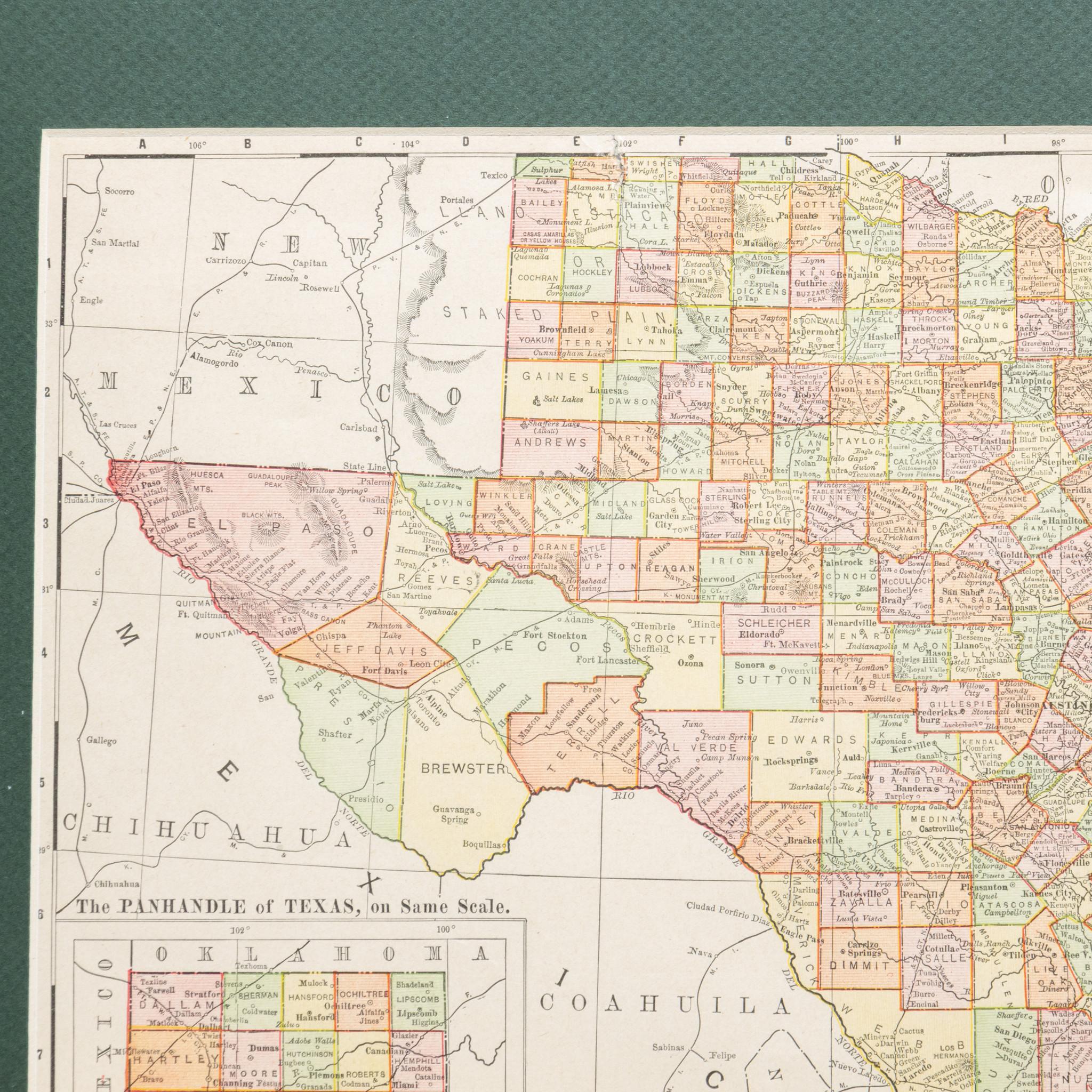 Framed Map of Texas Circa 1908 In Good Condition For Sale In Coeur d'Alene, ID