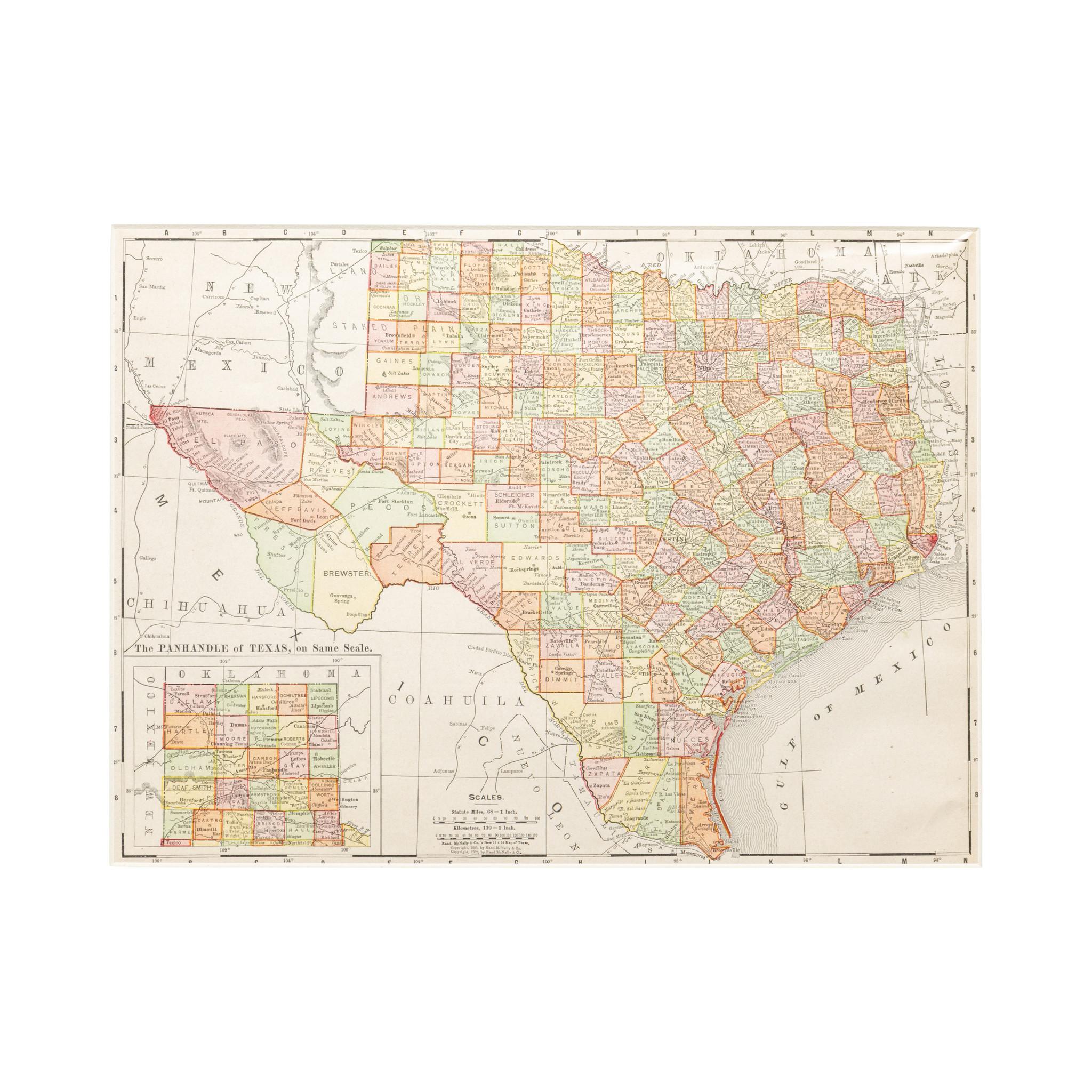 20th Century Framed Map of Texas Circa 1908 For Sale