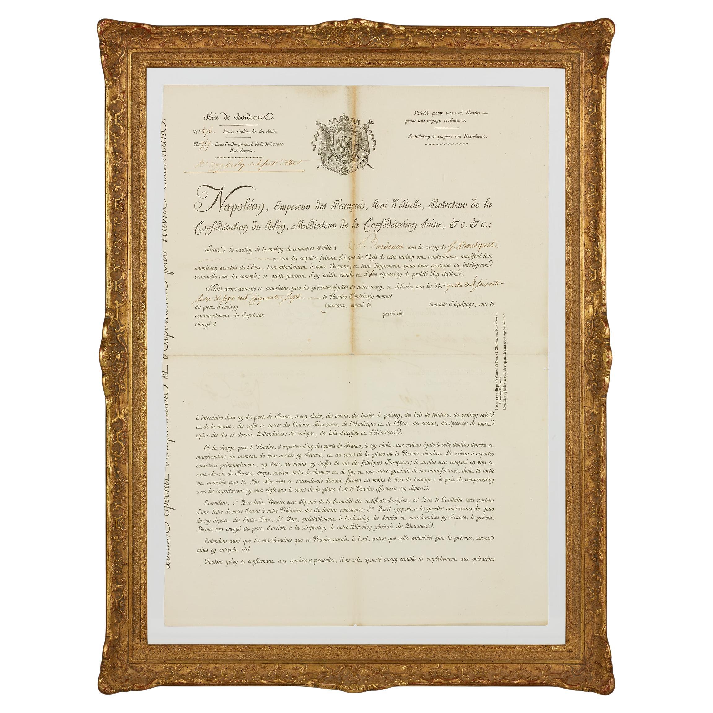 Gerahmter, von Napoleon Bonaparte signierter Seepass