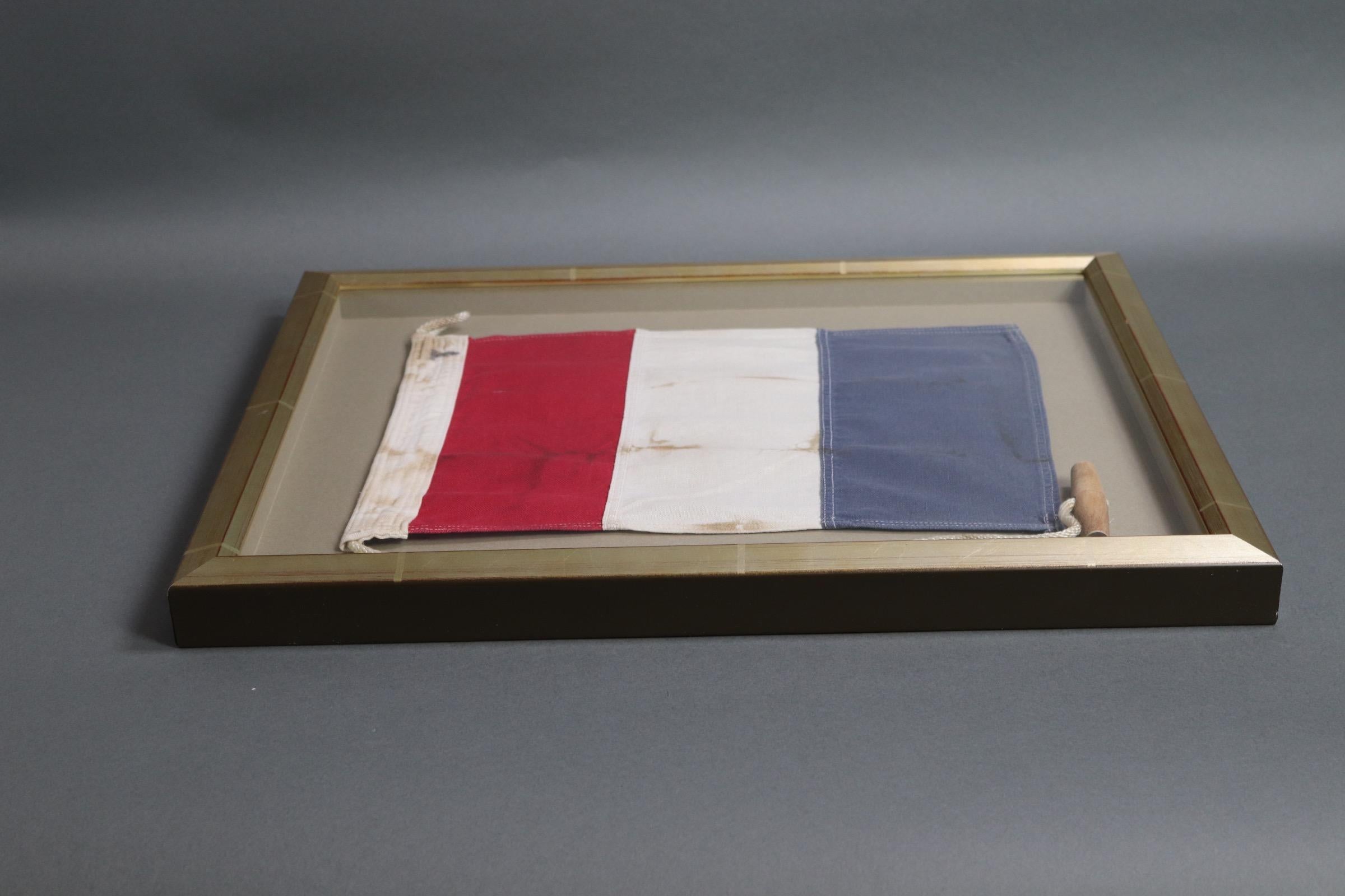 Framed Maritime Signal Flag of Letter T In Good Condition For Sale In Norwell, MA