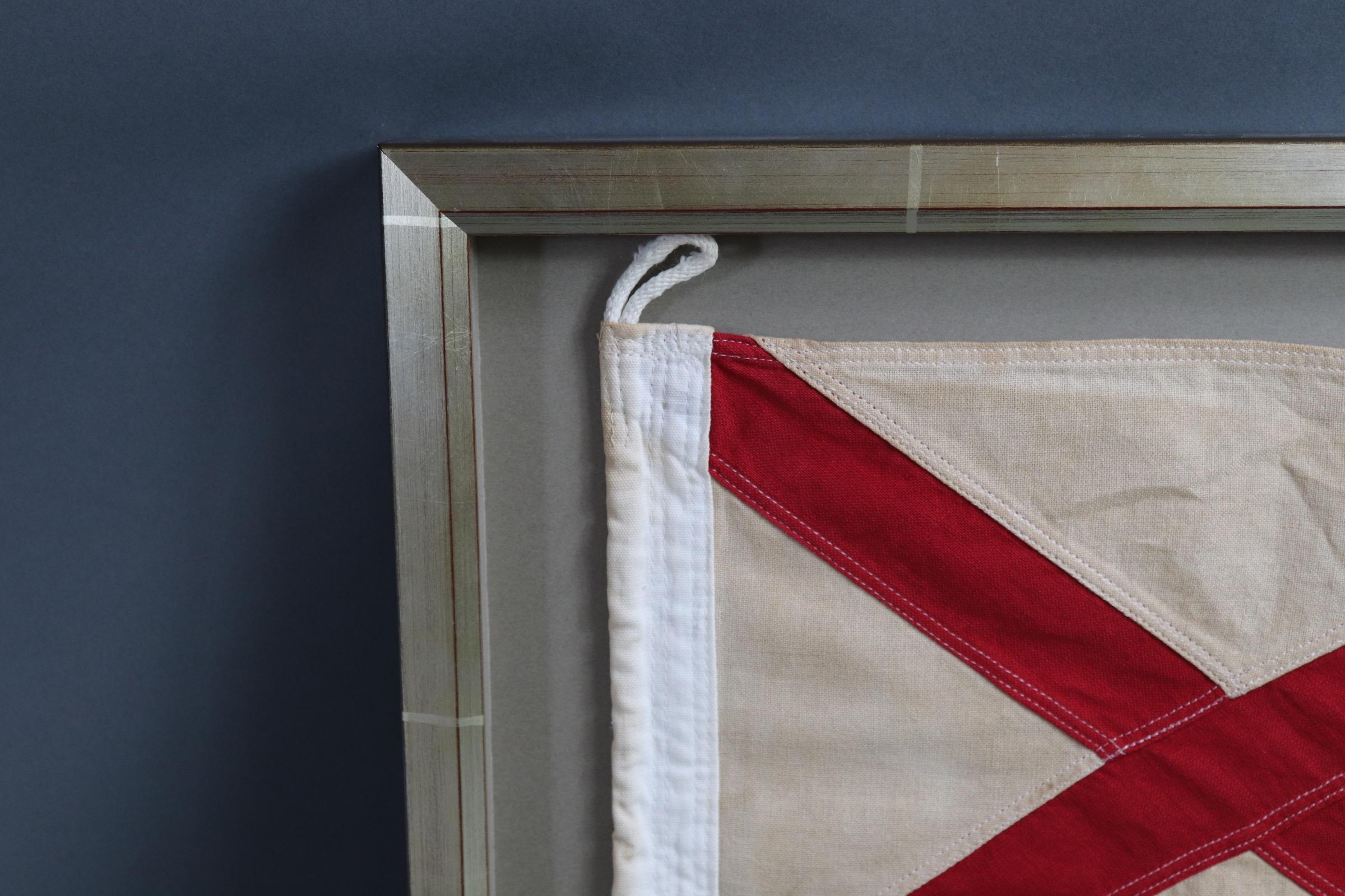 Framed Maritime Signal Flag of Letter V In Good Condition For Sale In Norwell, MA