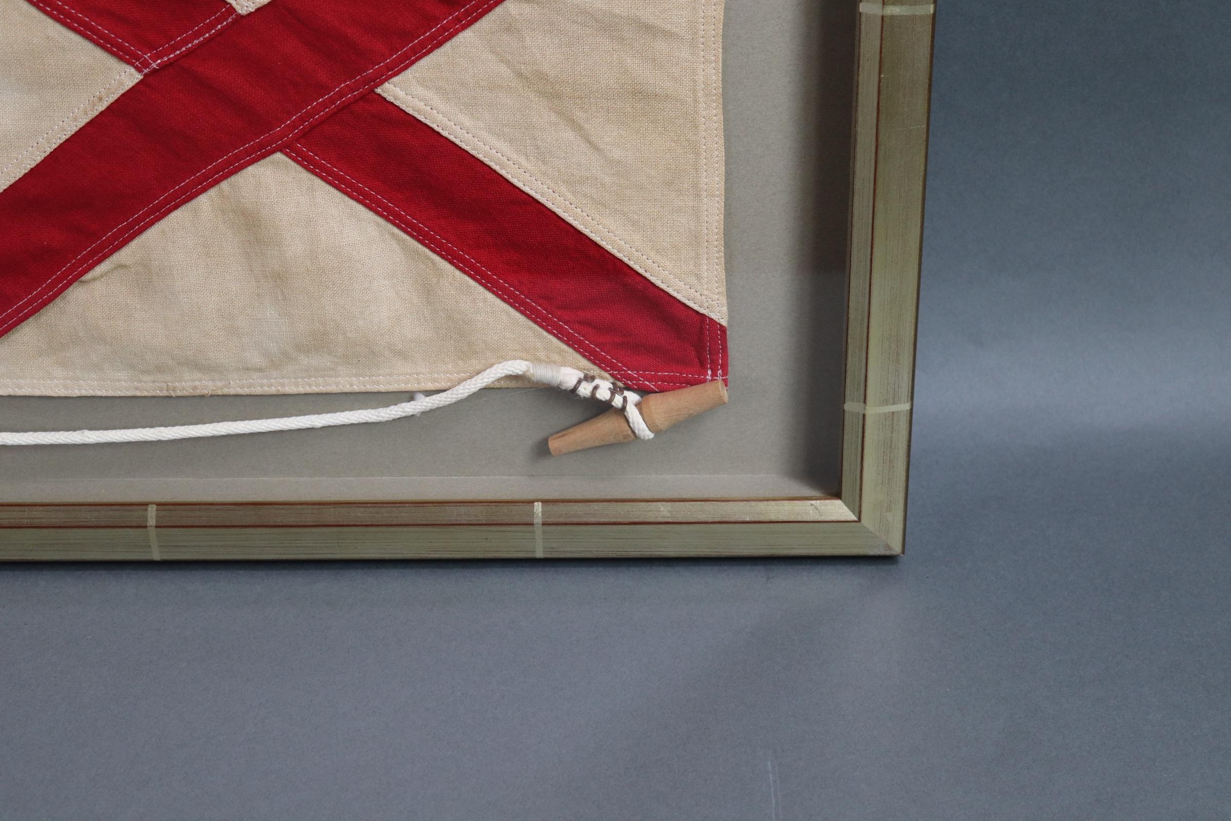 Mid-20th Century Framed Maritime Signal Flag of Letter V For Sale