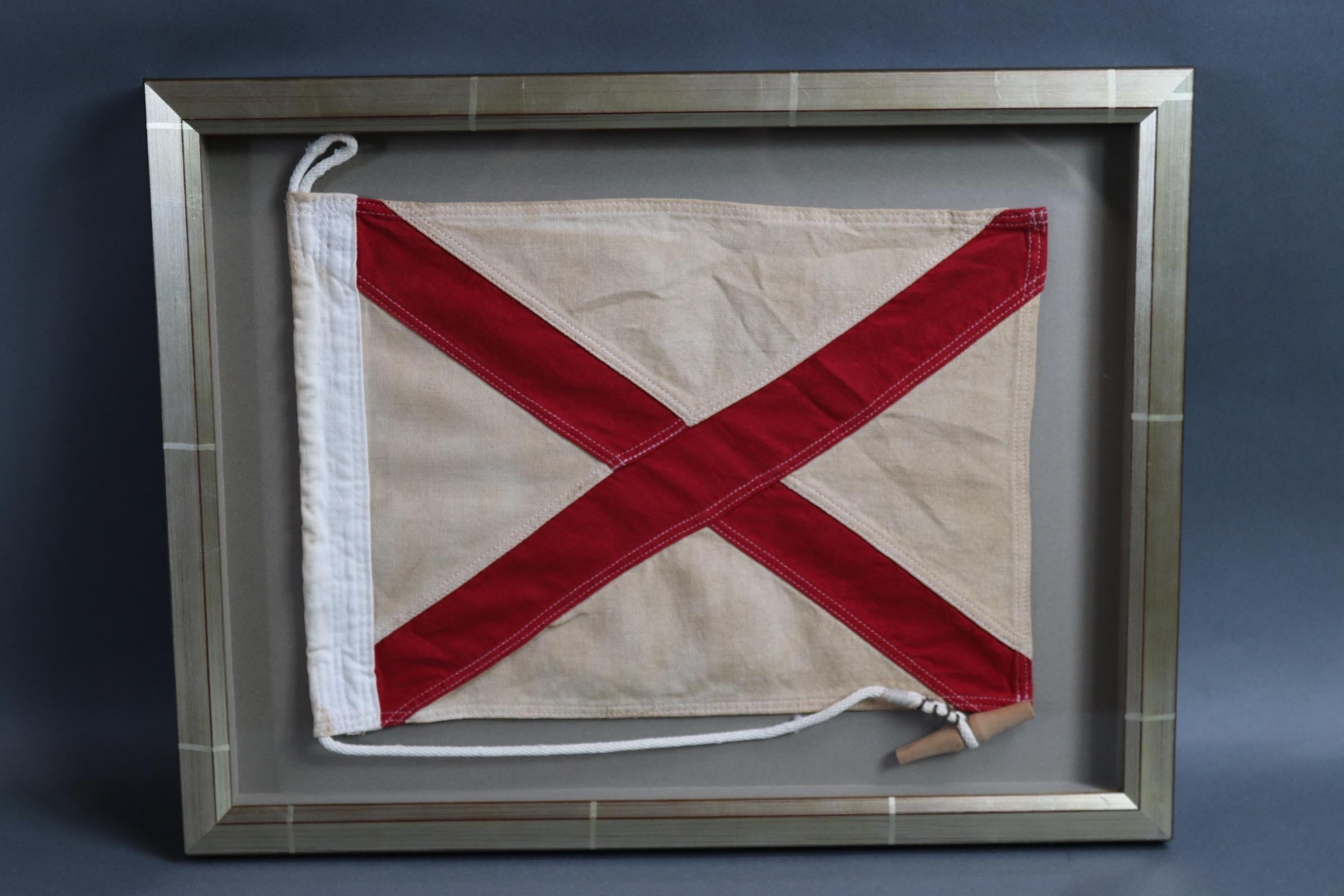 Cotton Framed Maritime Signal Flag of Letter V For Sale