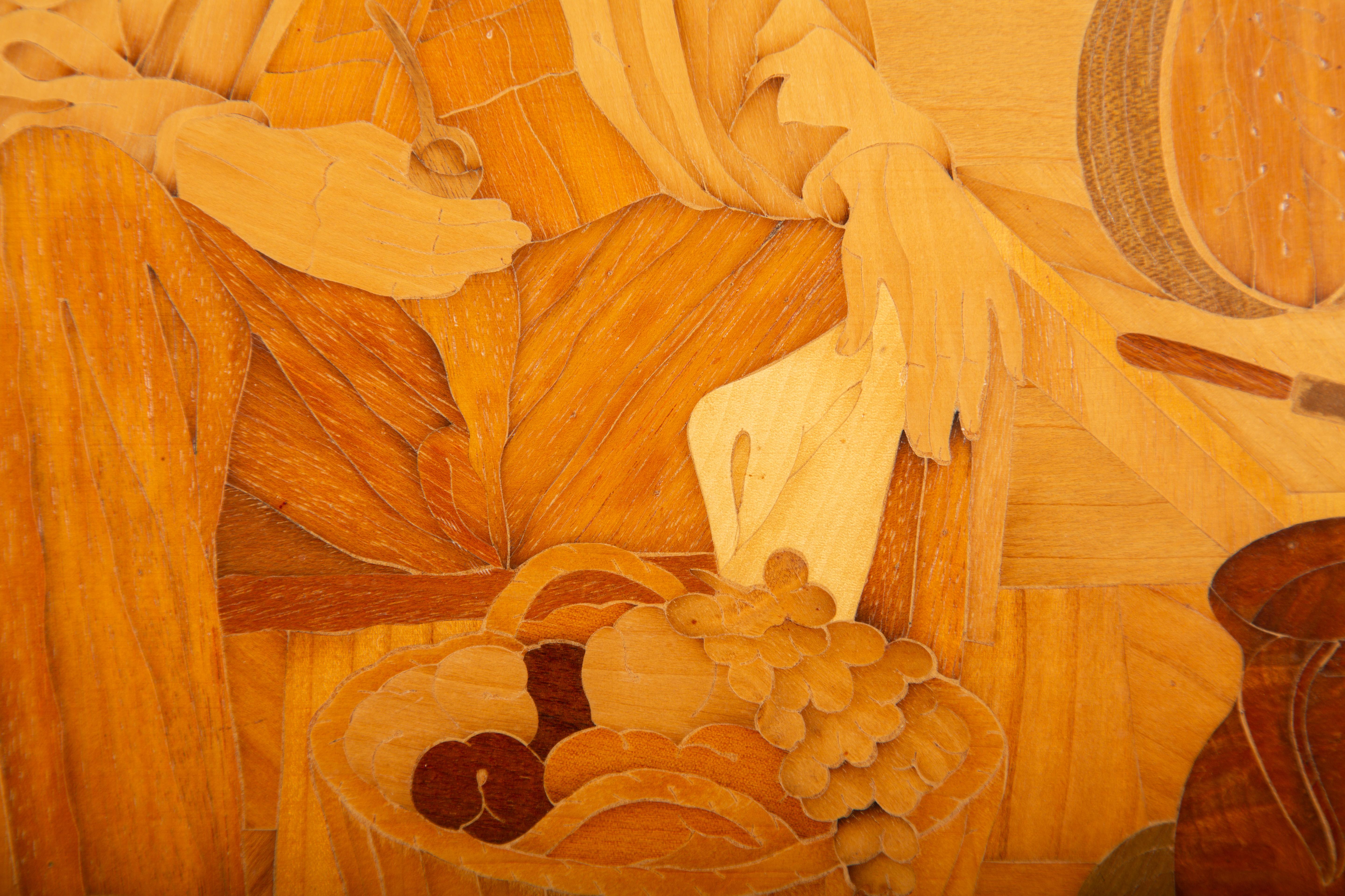 Framed Marquetry Panel of a Man with Fruit and Vegetables In Excellent Condition For Sale In New York, NY