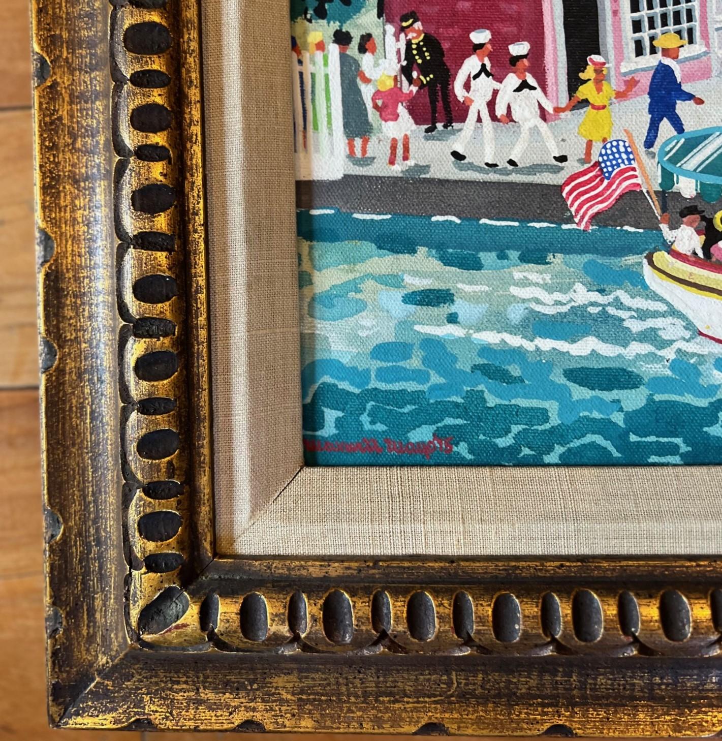 Framed Maxwell Mays Folk Art Oil on Canvas, Ferris Wheel By The Harbor, 1975 For Sale 4