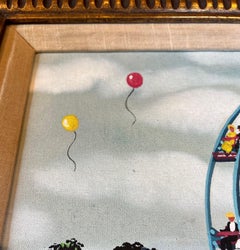 Gerahmte Maxwell Mays Volkskunst Öl auf Leinwand, Ferris Wheel By The Harbor, Ölgemälde, 1975