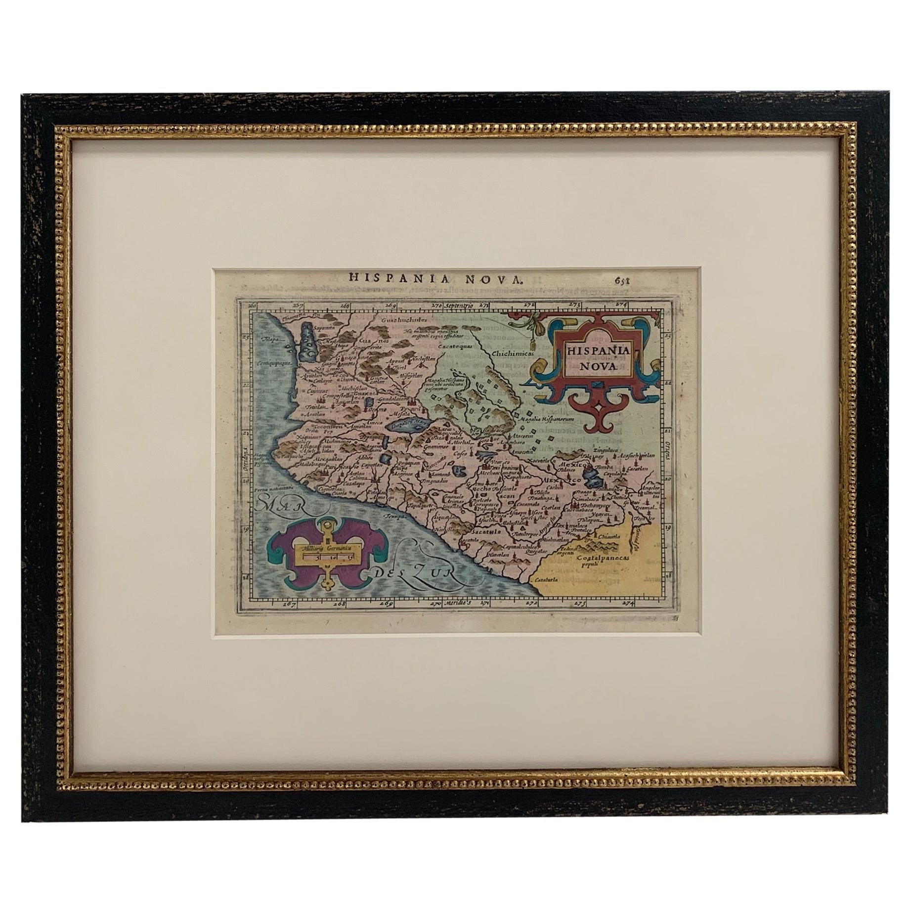 Framed Mercator Hondius Hispania Nova Atlas Minor Map For Sale
