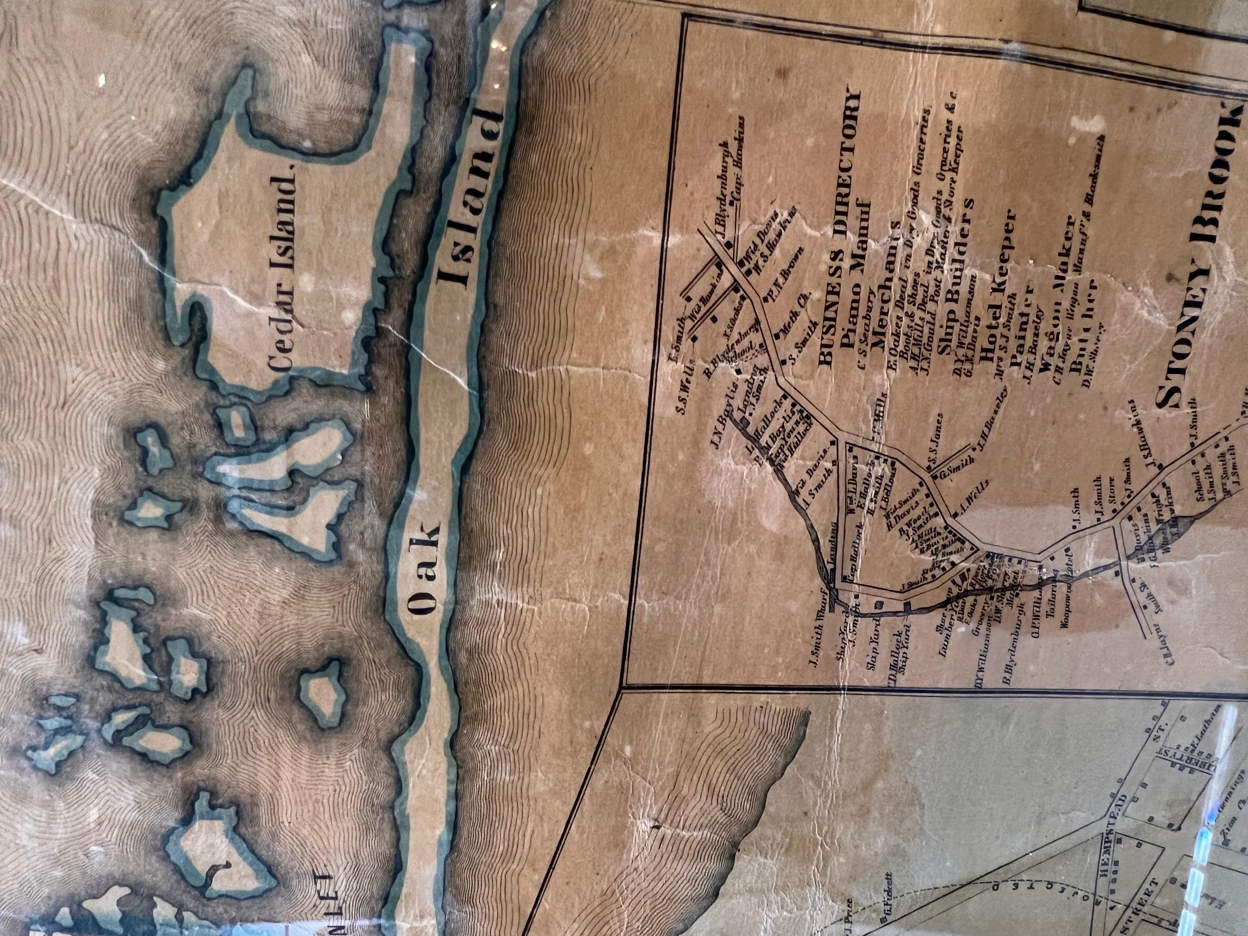Mapa mural enmarcado de mediados del siglo XIX de Long Island, los Hamptons en venta 6