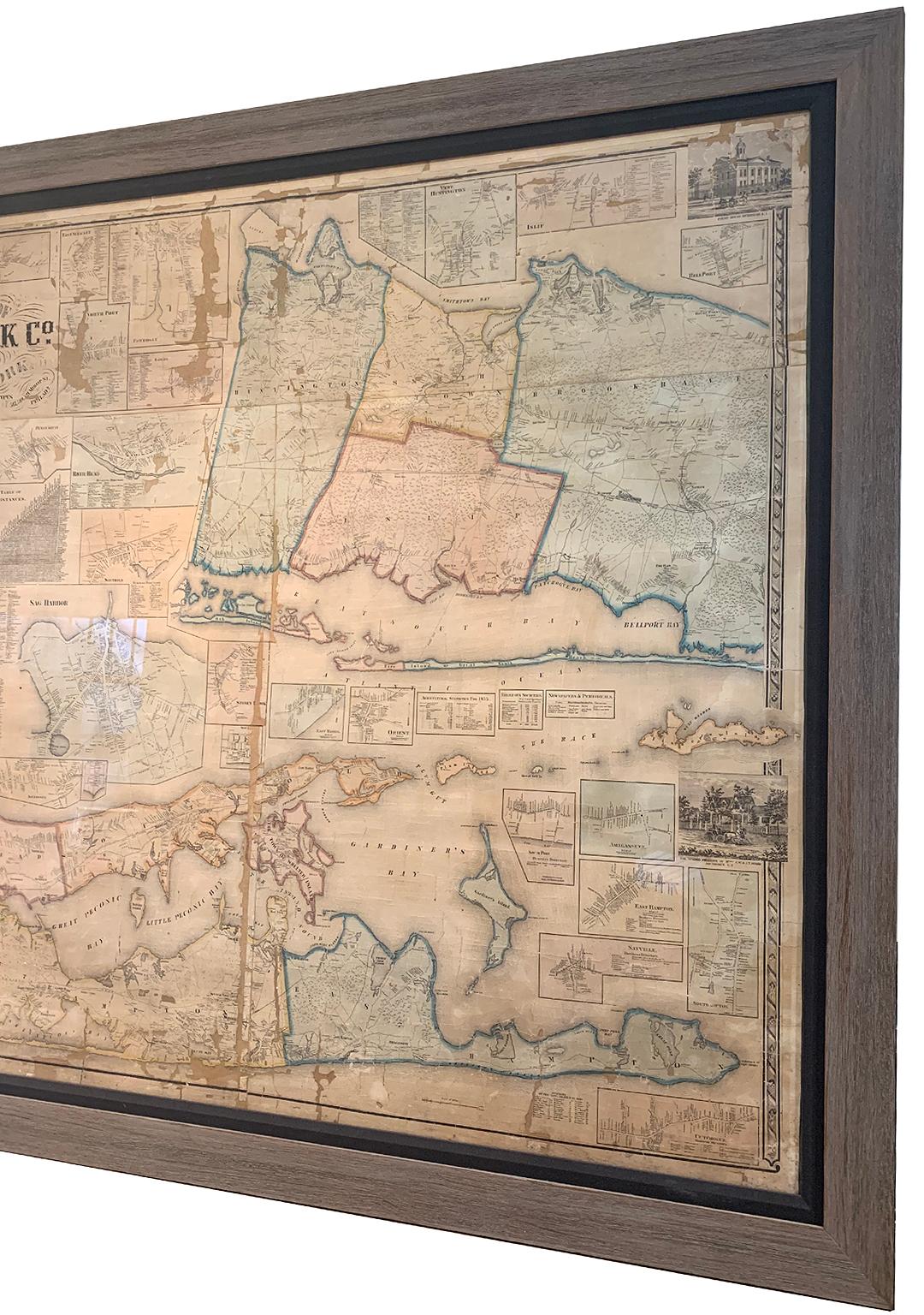 Framed Mid-19th Century Wall Map of Long Island, the Hamptons 5