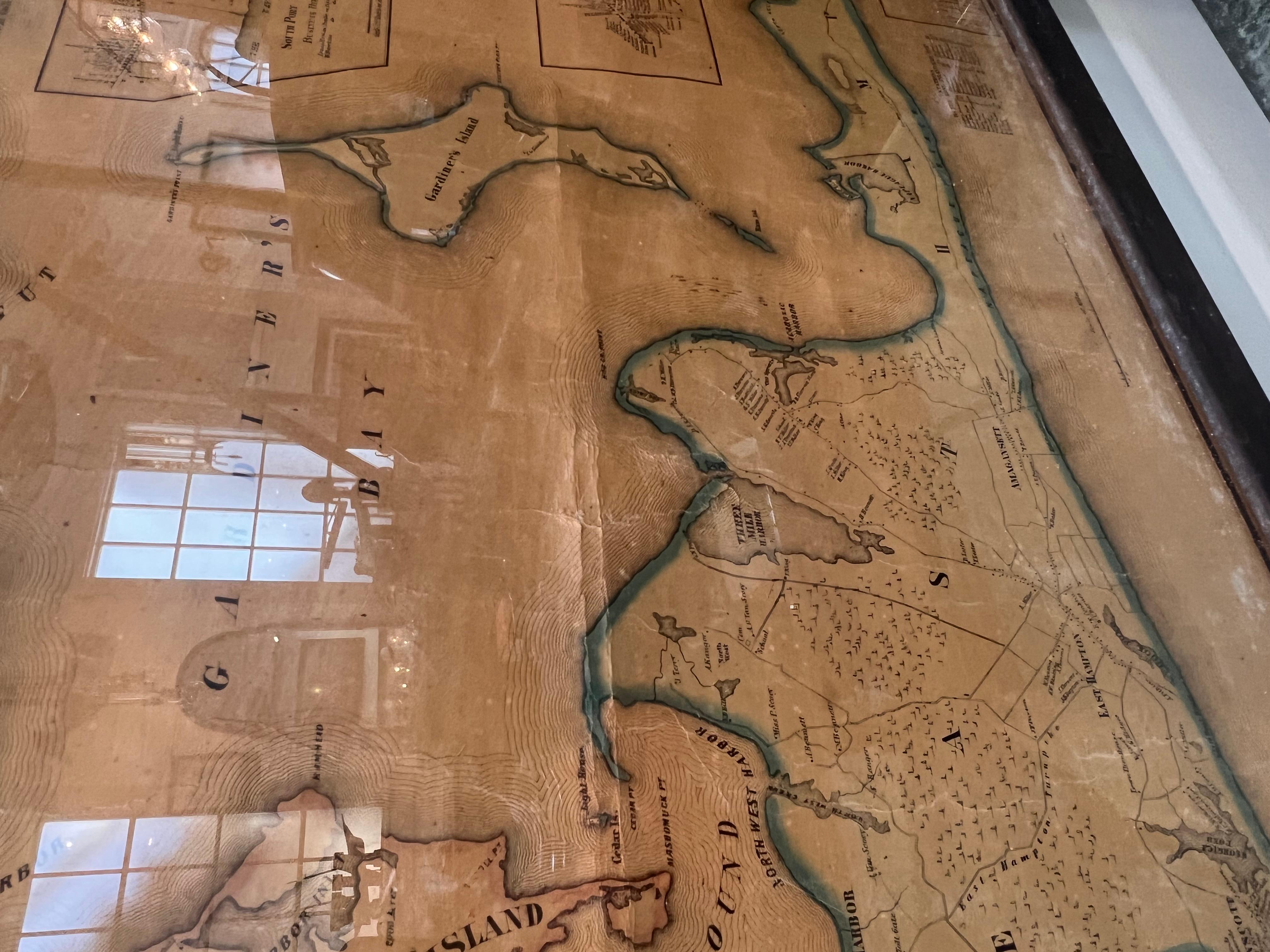 Framed Mid-19th Century Wall Map of Long Island, the Hamptons In Good Condition For Sale In Sag Harbor, NY