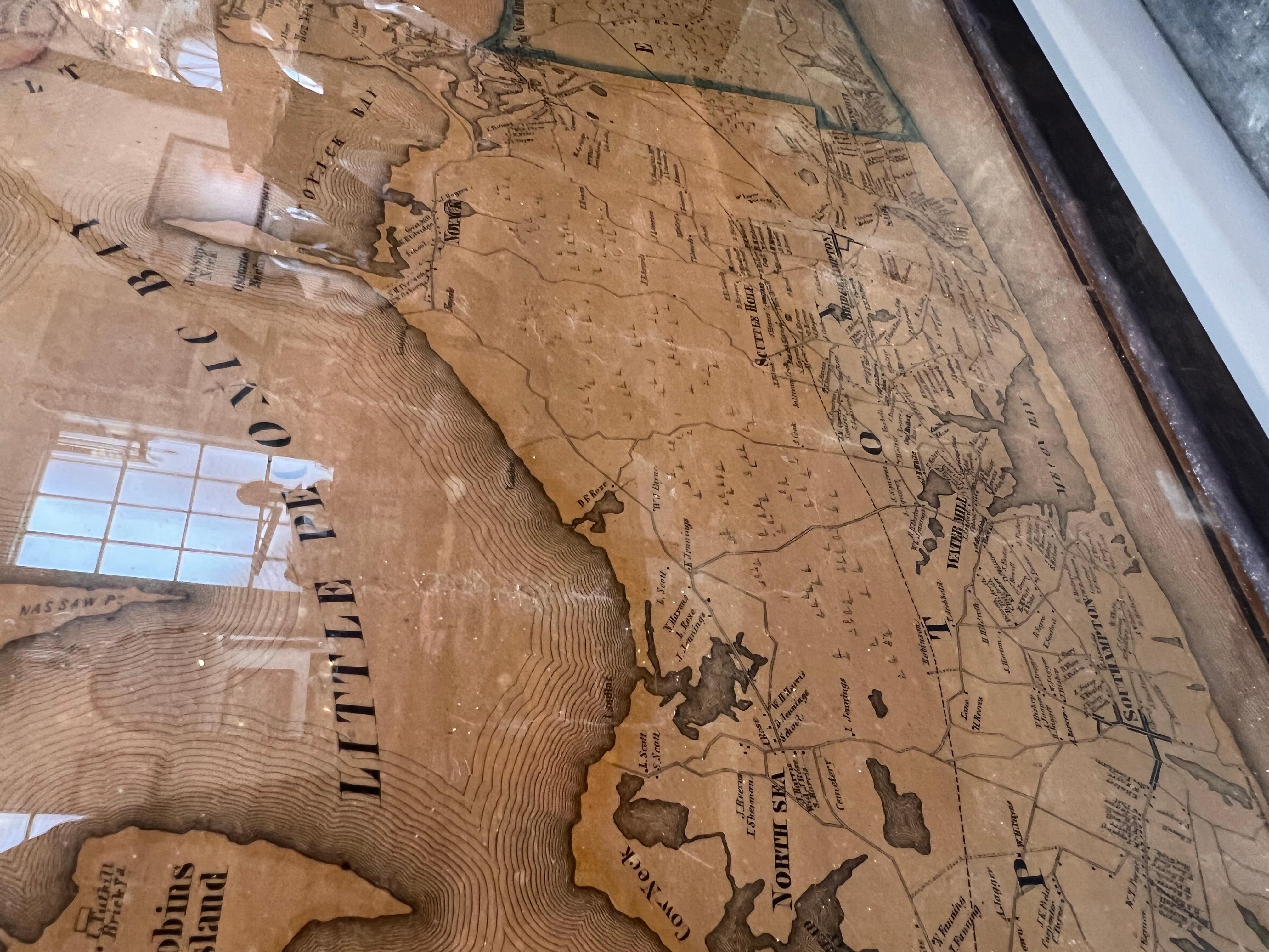 Framed Mid-19th Century Wall Map of Long Island, the Hamptons For Sale 4